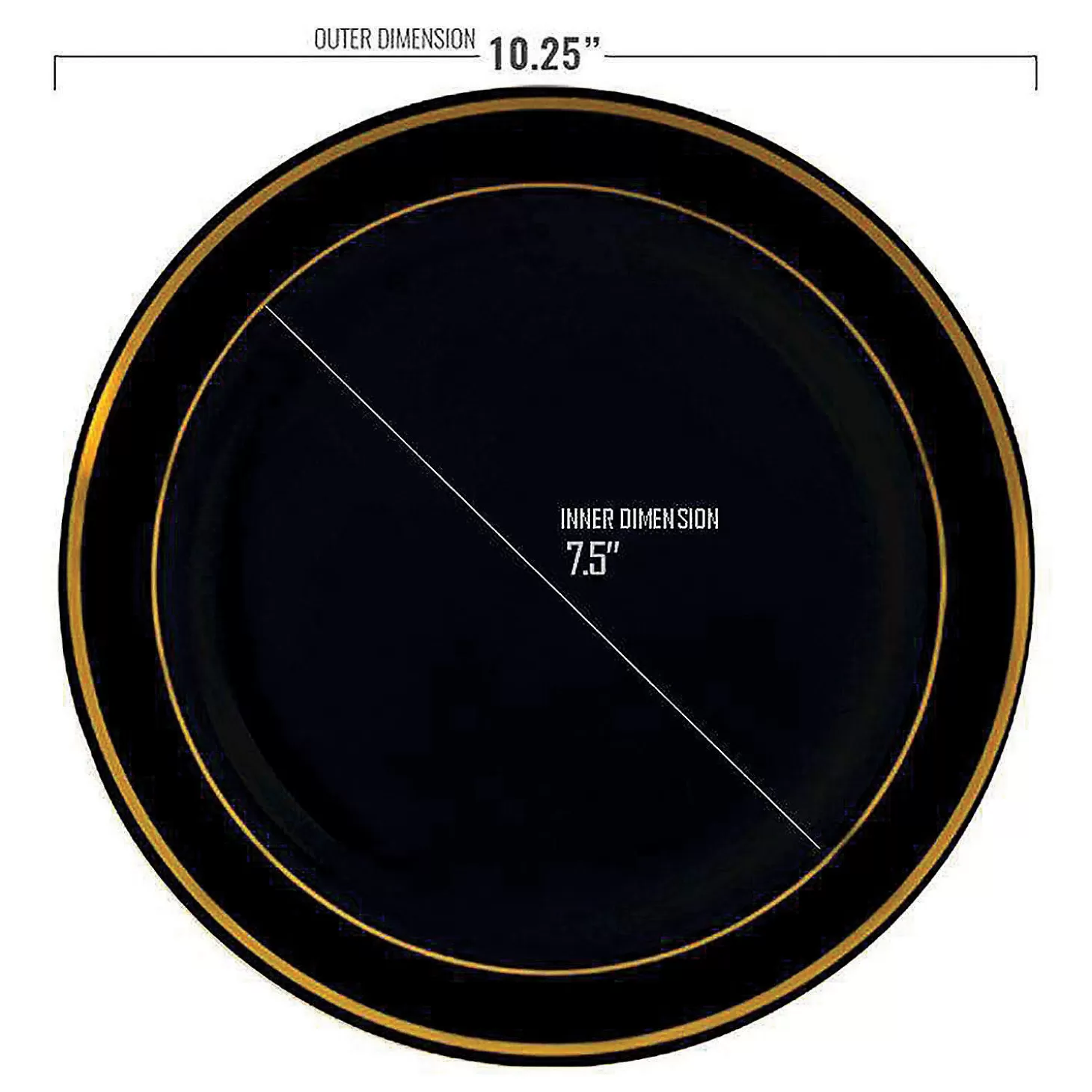 Shop 10.25" Black With Gold Edge Rim Plastic Dinner Plates (50 Plates) Bulk Halloween Supplies