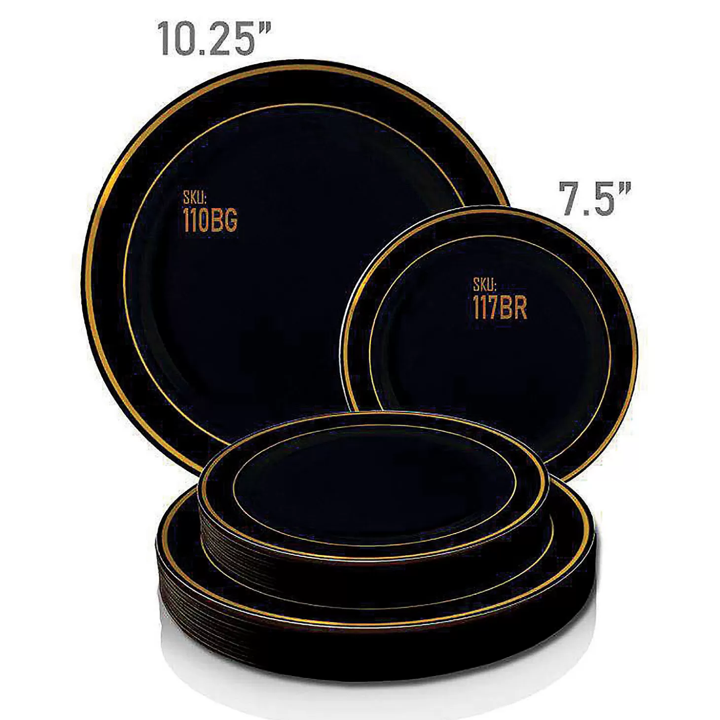 Shop 10.25" Black With Gold Edge Rim Plastic Dinner Plates (50 Plates) Bulk Halloween Supplies