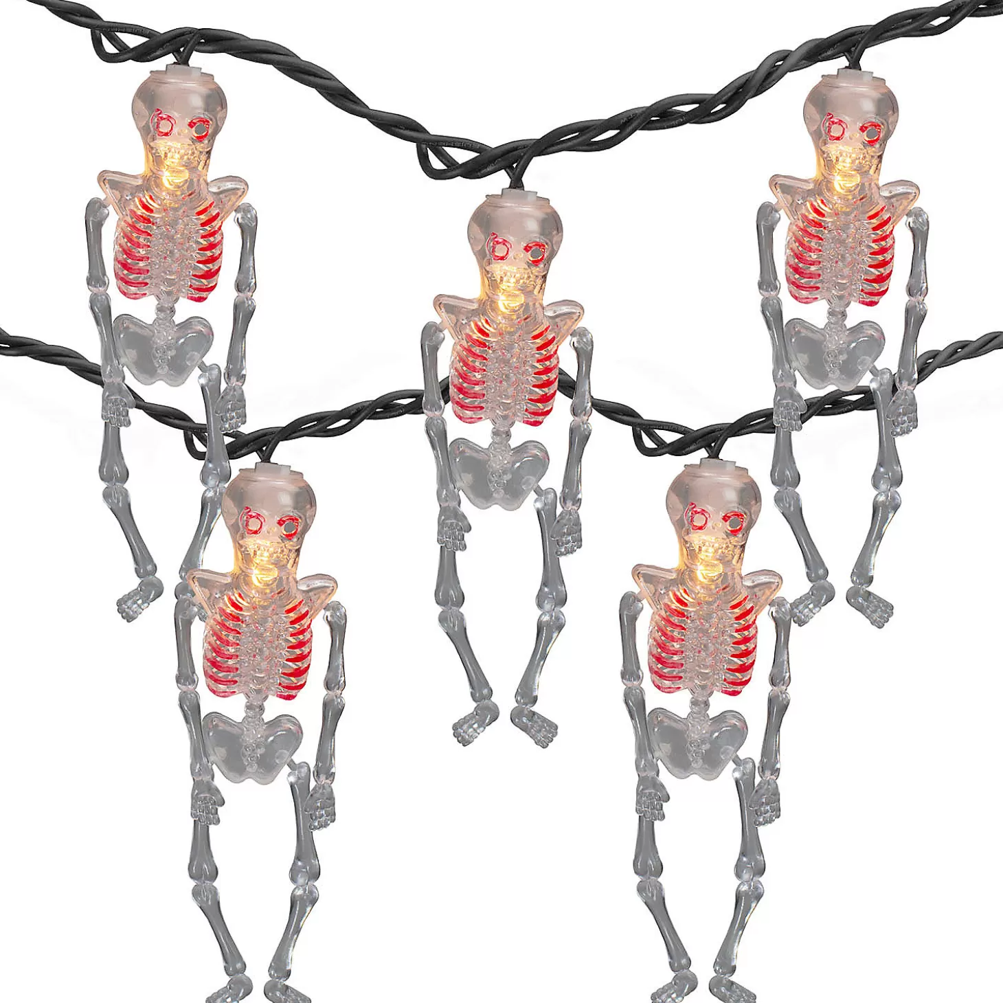 Fashion 10Ct Skeleton Halloween Lights - 7.5Ft Black Wire Skulls & Skeletons