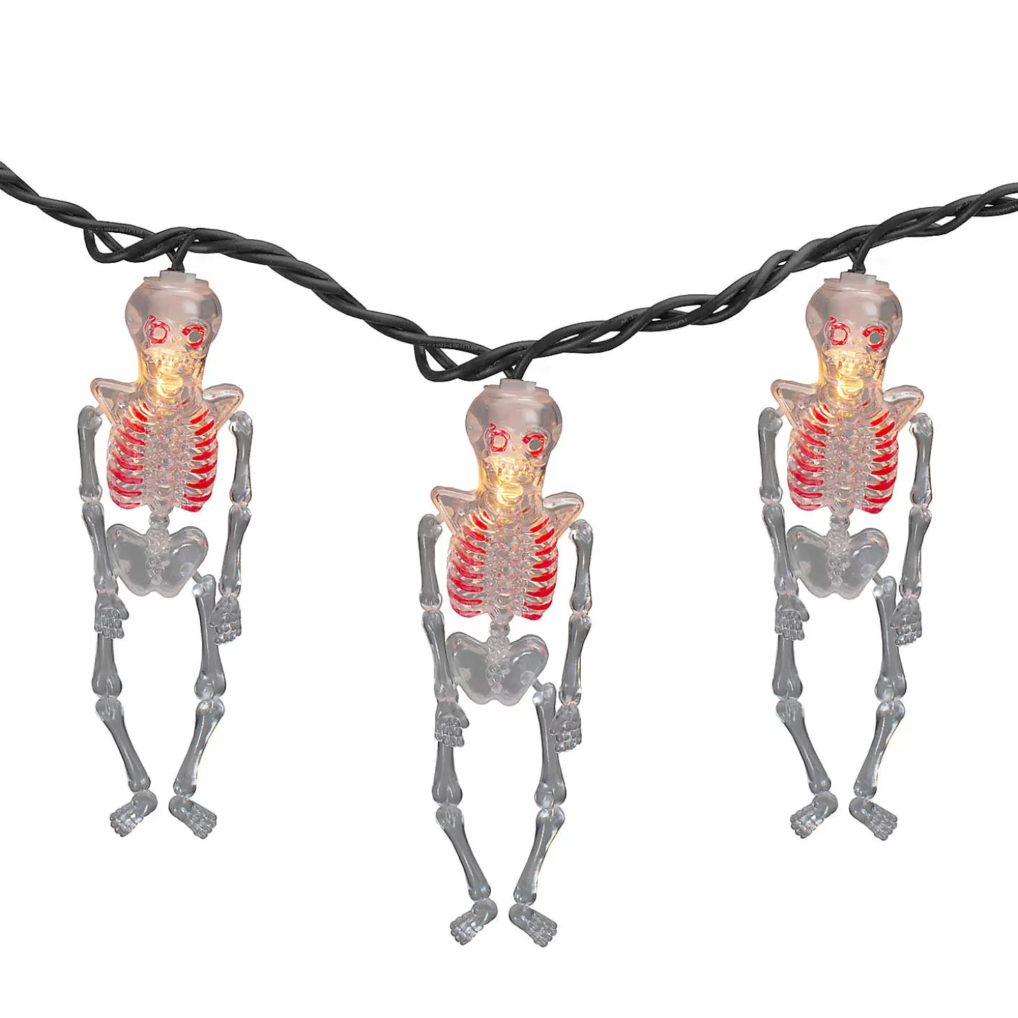 Fashion 10Ct Skeleton Halloween Lights - 7.5Ft Black Wire Skulls & Skeletons