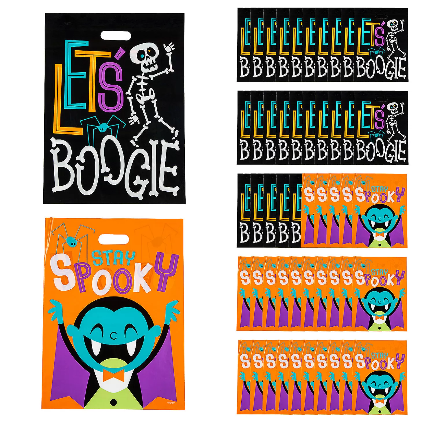 Fashion 12-1/2" X 17" Bulk 50 Pc. Goofy Ghouls Plastic Trick-Or-Treat Bags Bulk Halloween Supplies