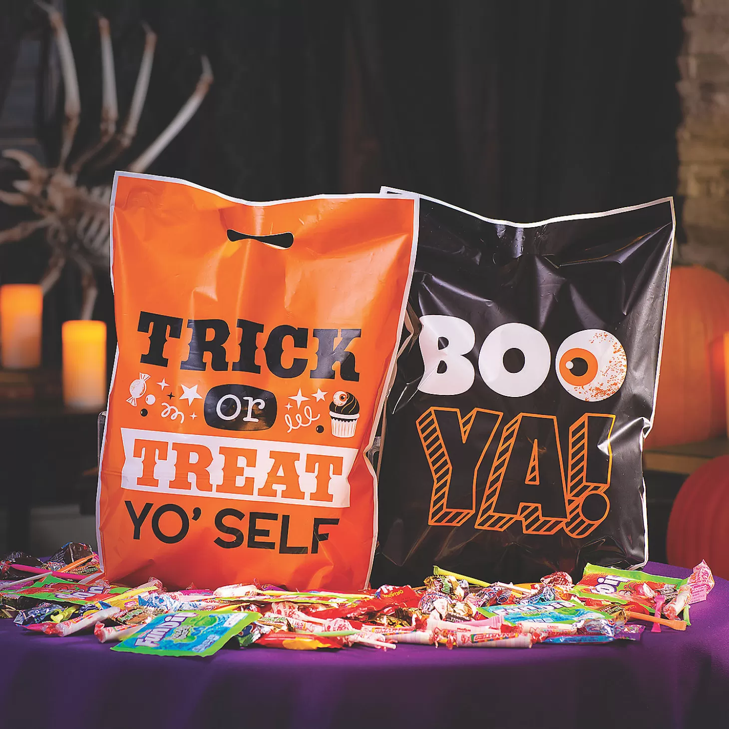 Best 12-1/2" X 17" Bulk 50 Pc. Halloween Funny Sayings Trick-Or-Treat Plastic Goody Bags Halloween Bags