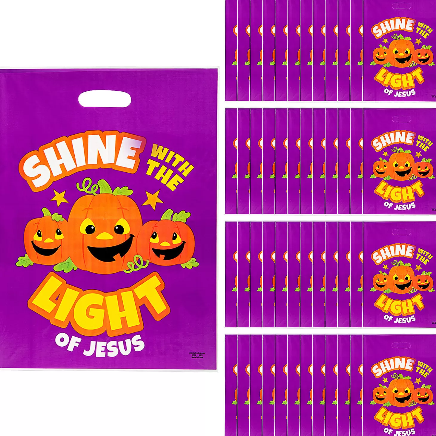 Best Sale 12 1/2" X 17" Bulk 50 Pc. Christian Pumpkin Trick-Or-Treat Plastic Goody Bags Halloween Bags