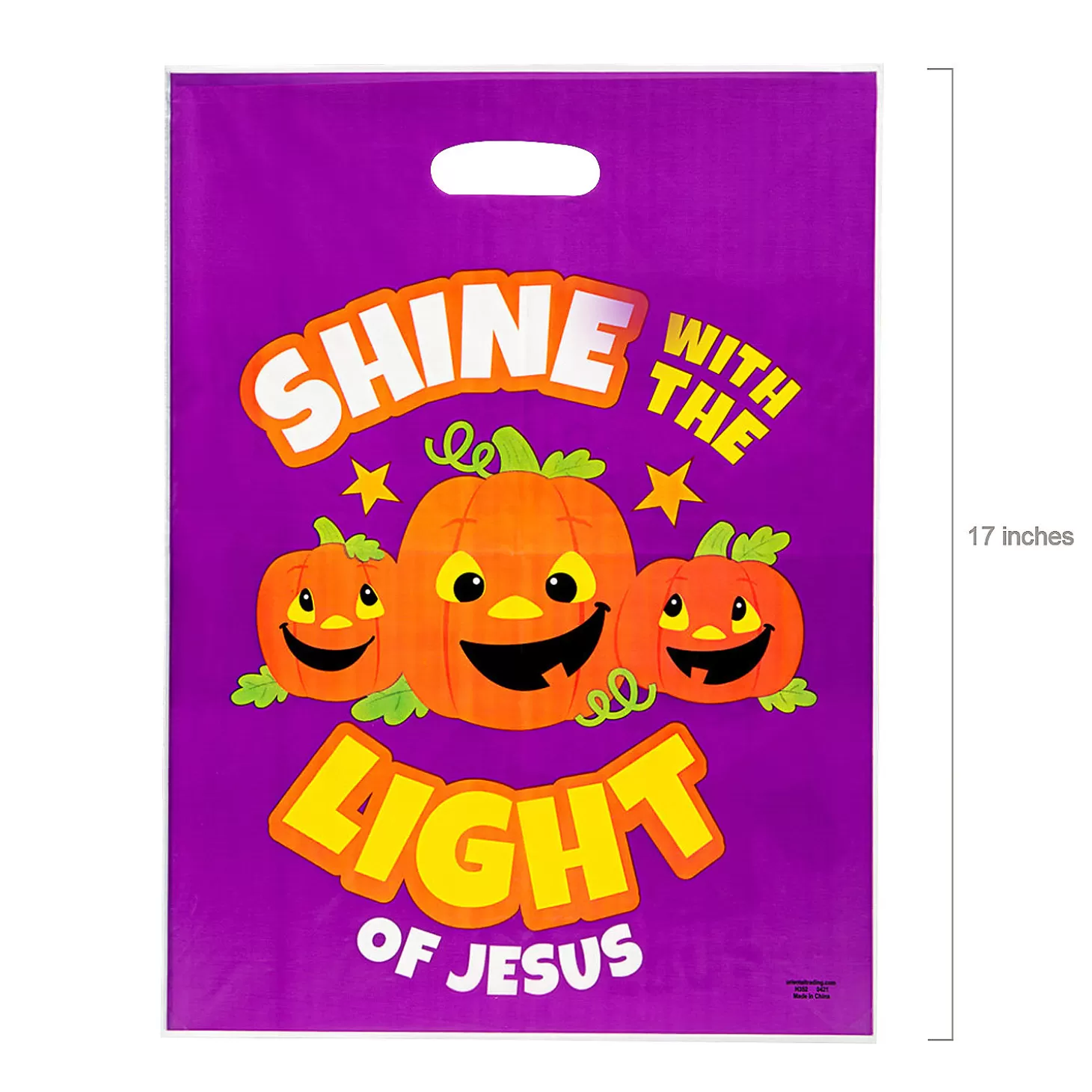 Best Sale 12 1/2" X 17" Bulk 50 Pc. Christian Pumpkin Trick-Or-Treat Plastic Goody Bags Halloween Bags