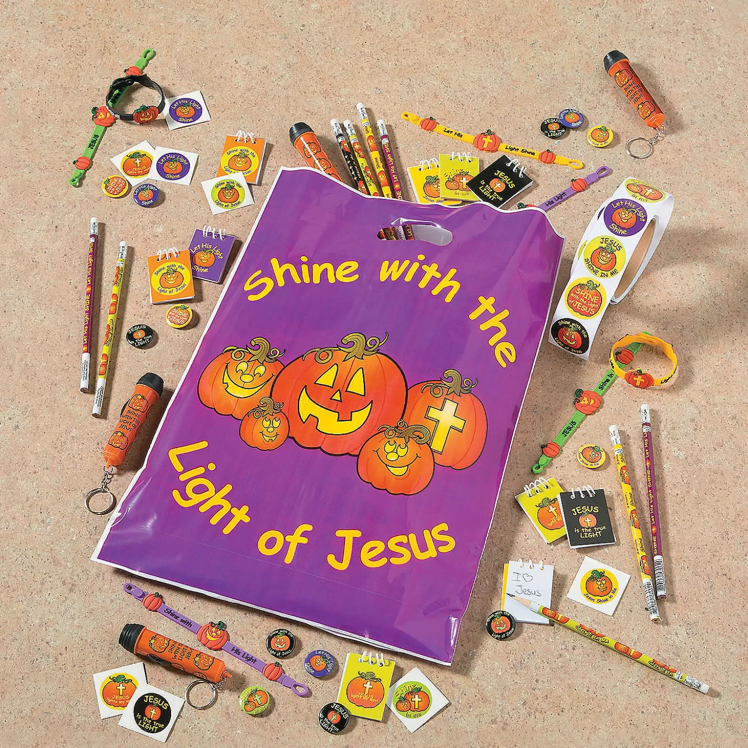 Best Sale 12 1/2" X 17" Bulk 50 Pc. Christian Pumpkin Trick-Or-Treat Plastic Goody Bags Halloween Bags