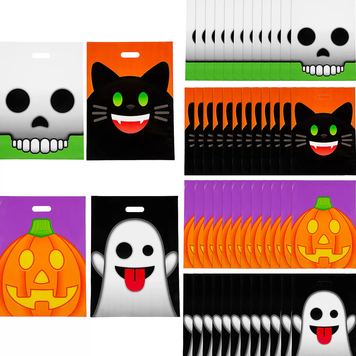 Best 12 1/2" X 17" Bulk 50 Pc. Large Halloween Emoji Face Trick-Or-Treat Plastic Goody Bags Halloween Bags