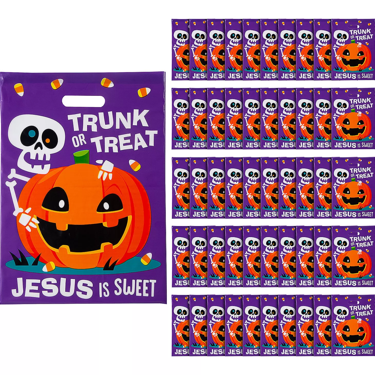 Cheap 12 1/2" X 17" Bulk 50 Pc. Religious Trunk-Or-Treat Plastic Goody Bags Religious Halloween
