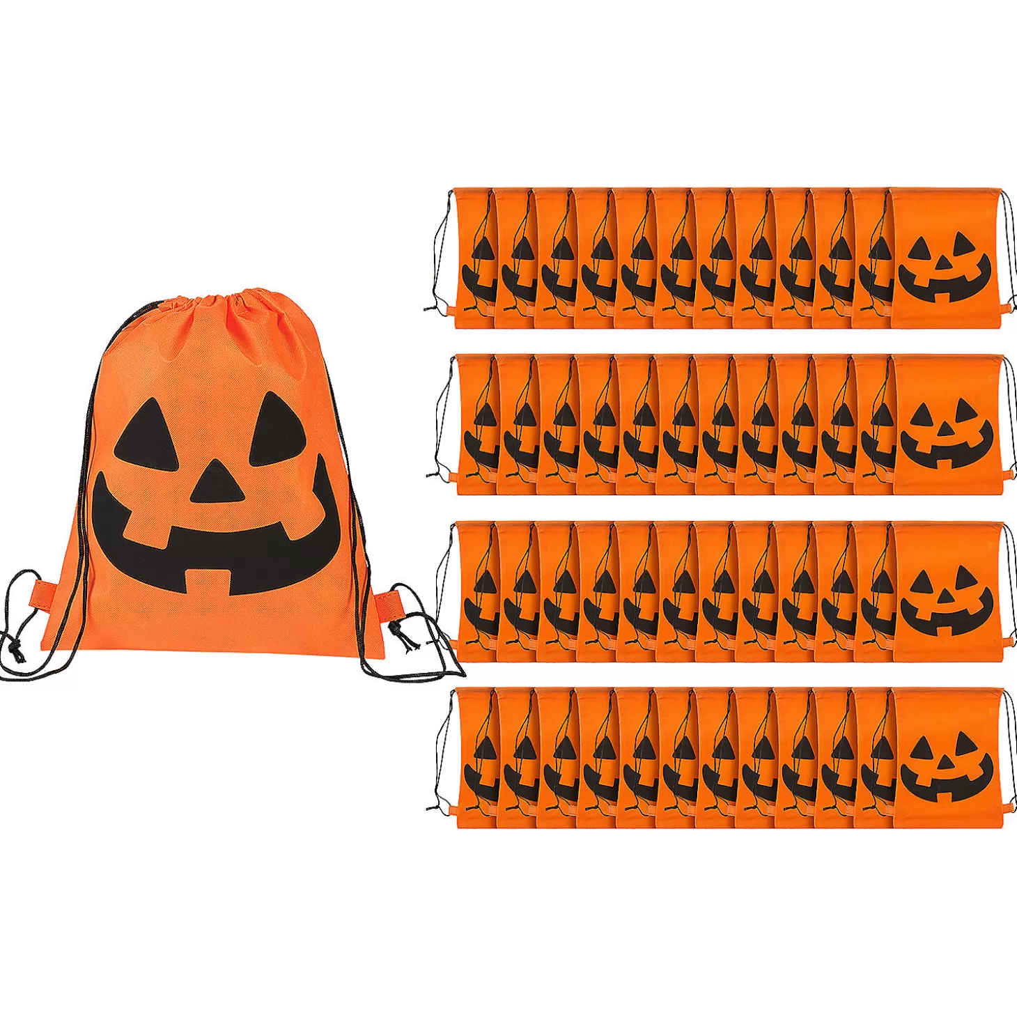Store 12" X 15" Bulk 50 Pc. Medium Jack-O'-Lantern Nonwoven Drawstring Bags Bulk Halloween Supplies