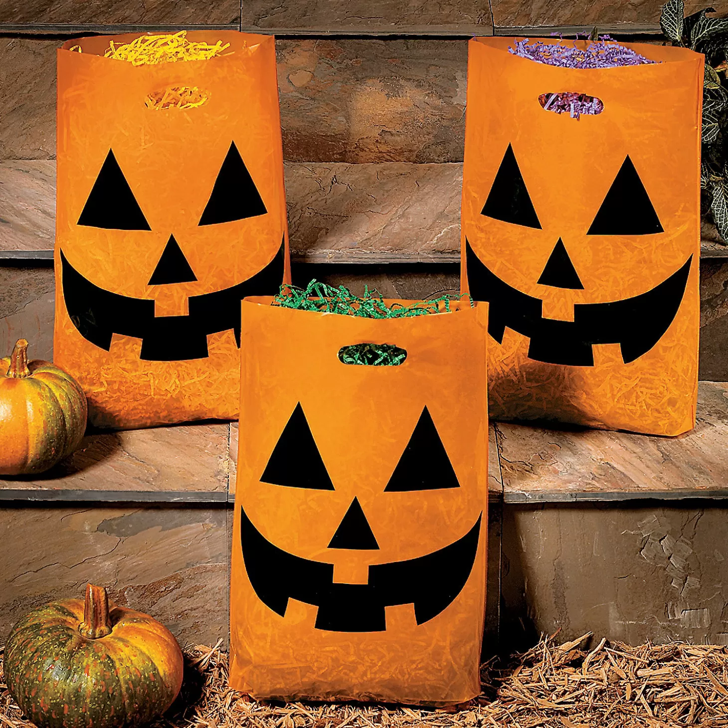 New 12" X 17" Bulk 50 Pc. Large Jack-O'-Lantern Halloween Plastic Goody Bags Bulk Halloween Supplies