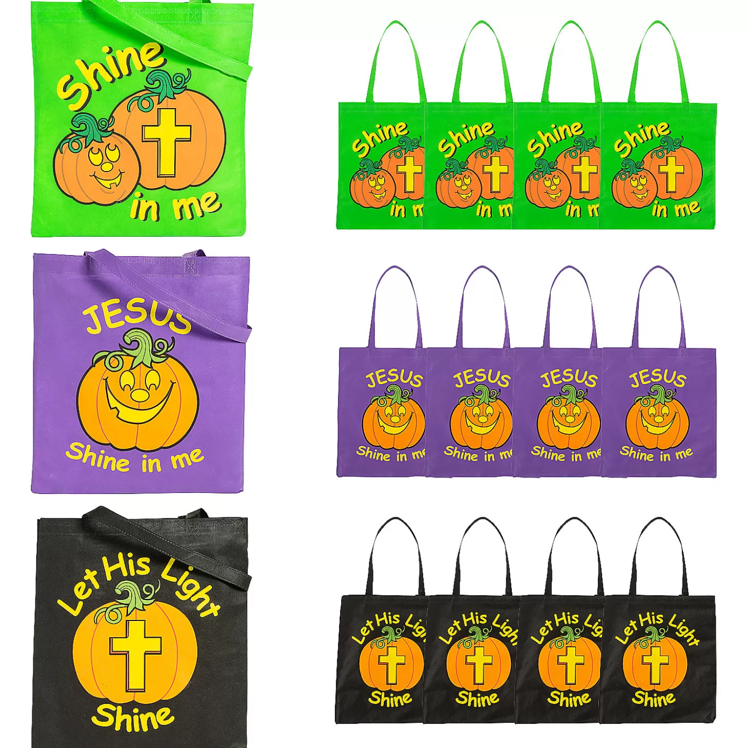 Discount 15" X 15" Large Nonwoven Glow-In-The-Dark Christian Pumpkin Tote Bags - 12 Pc. Halloween Bags