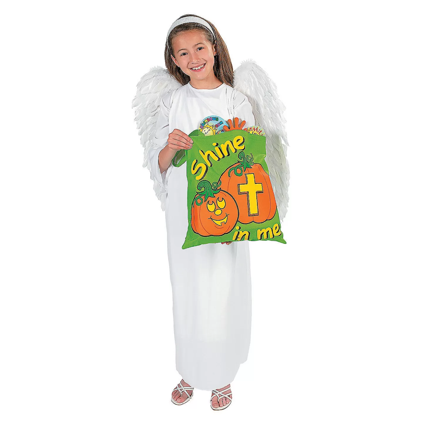 Store 15" X 15" Large Nonwoven Glow-In-The-Dark Christian Pumpkin Tote Bags - 12 Pc. Halloween Apparel & Accessories