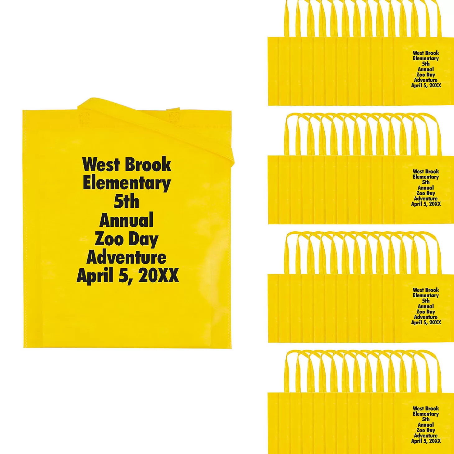 Discount 15" X 17" Bulk 144 Pc. Personalized Large Yellow Nonwoven Tote Bags Halloween Apparel & Accessories