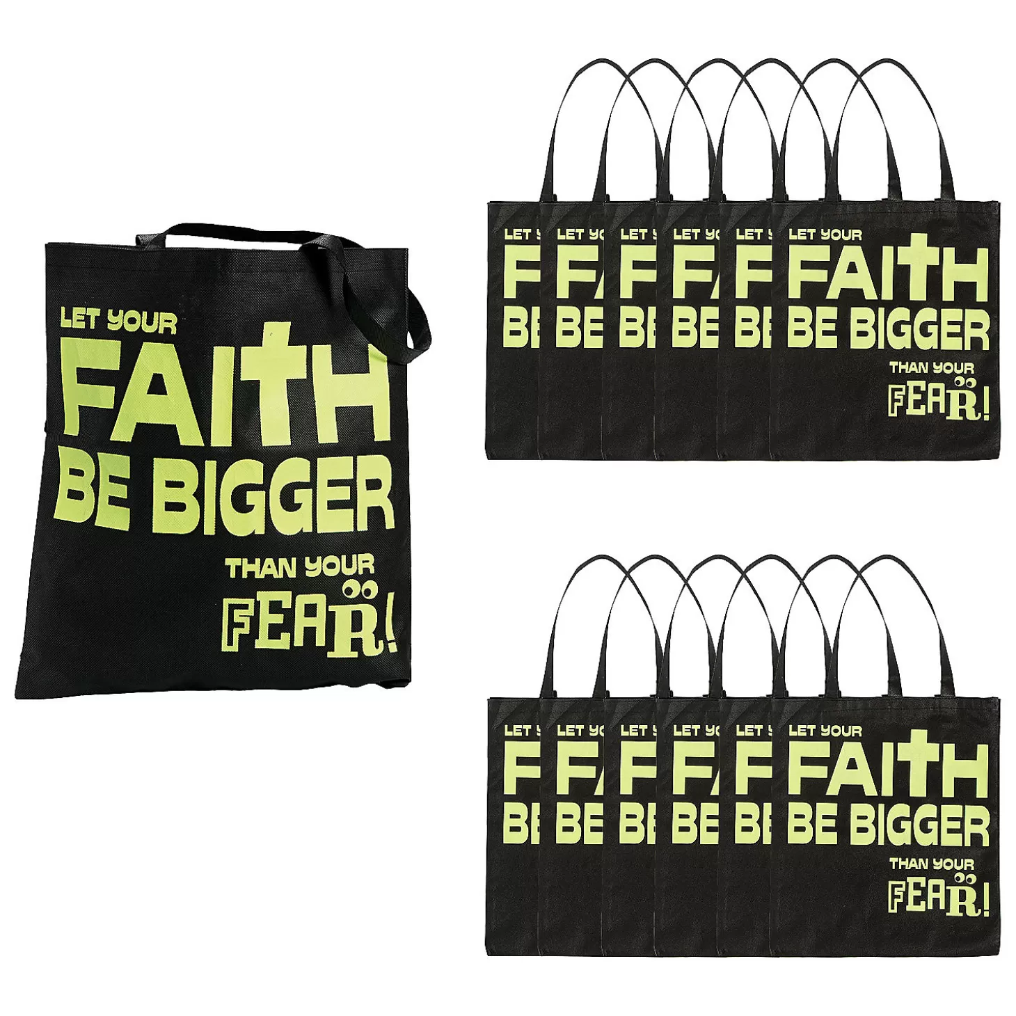 Store 15" X 17" Large Nonwoven Glow-In-The-Dark Faith Over Fear Tote Bags - 12 Pc. Halloween Bags