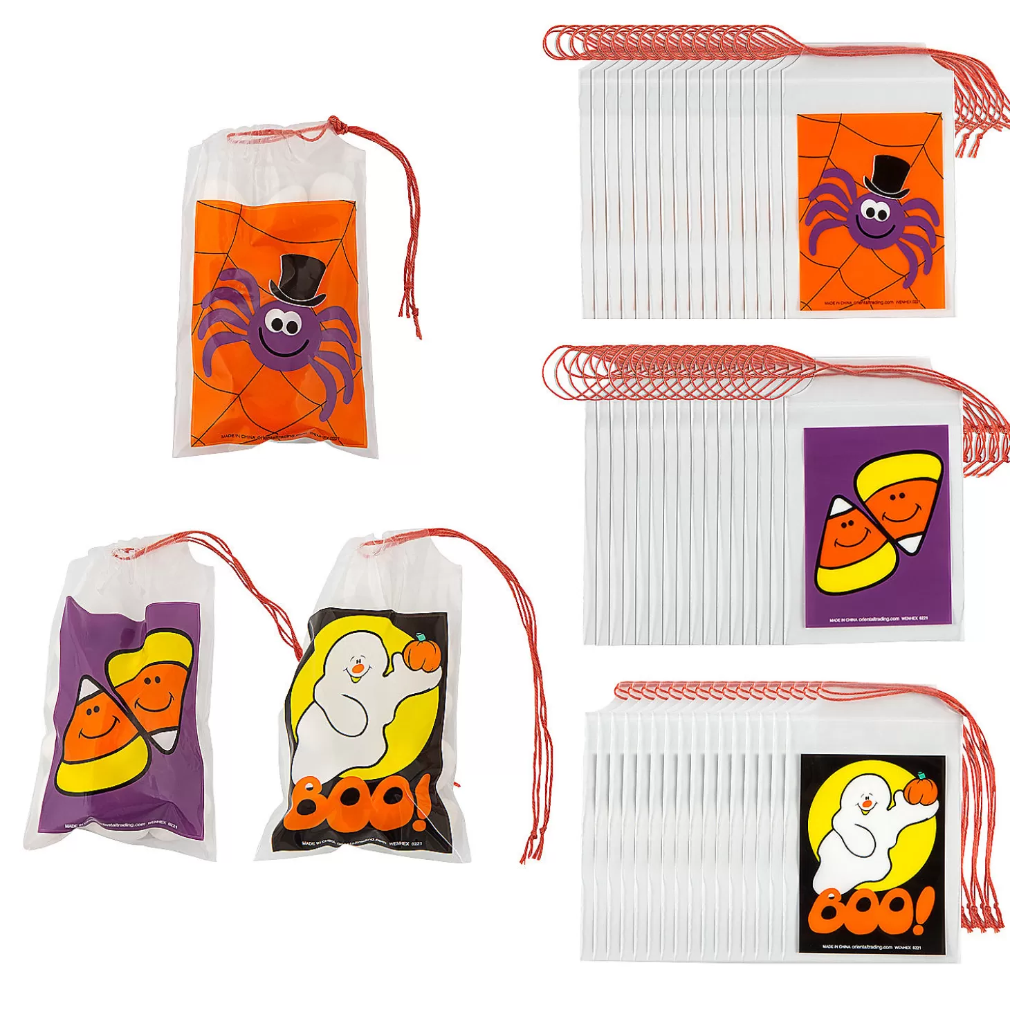 Best Sale 2 3/4" X 4" Bulk 144 Pc. Mini Halloween Plastic Drawstring Treat Bags Boo Bags