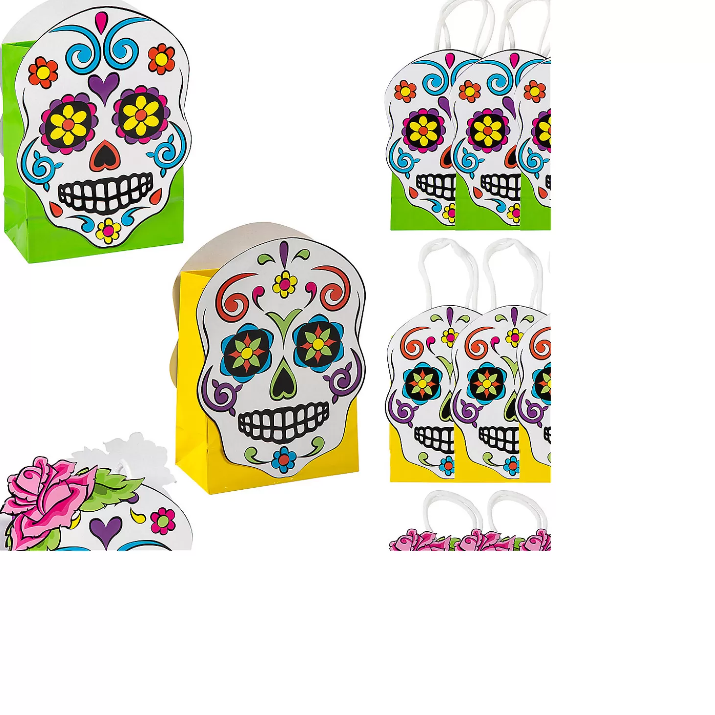 Store 4 1/2" X 6 1/2" Small Day Of The Dead Paper Gift Bags - 12 Pc. Halloween Bags