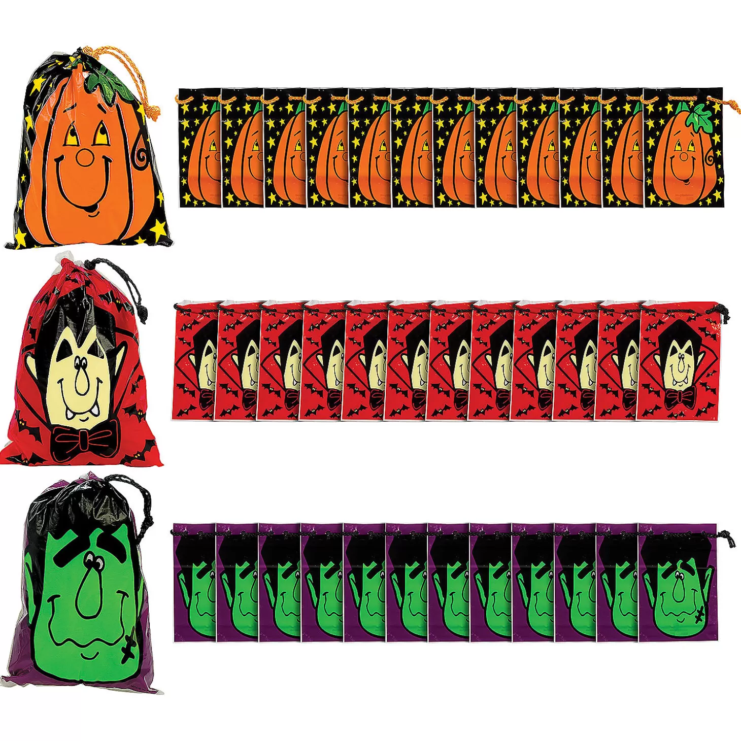 Fashion 5 1/2" X 7 1/2" Large Halloween Plastic Drawstring Treat Bags - 36 Pc. Halloween Bags