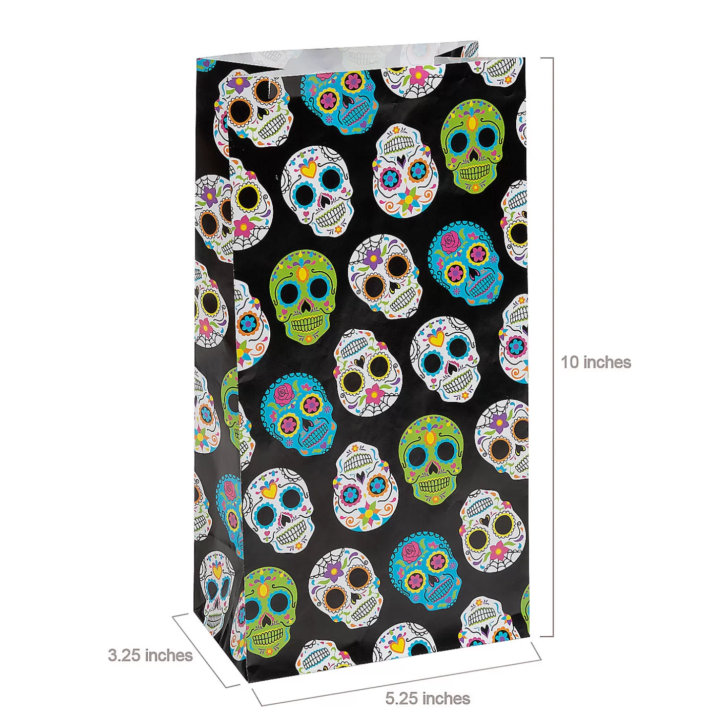 Fashion 5 1/4" X 10" Day Of The Dead Sugar Skull Paper Treat Bags - 12 Pc. Halloween Bags
