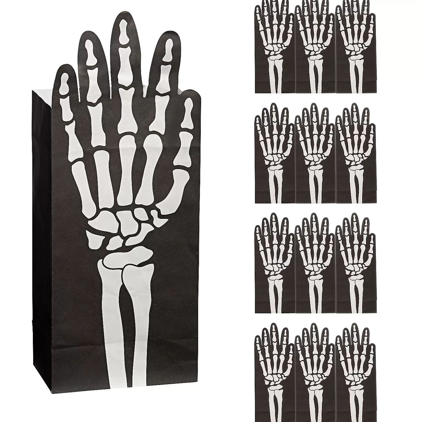 Fashion 5 1/4" X 13" Fold-Over Skeleton Hand Paper Treat Bags - 12 Pc. Halloween Bags