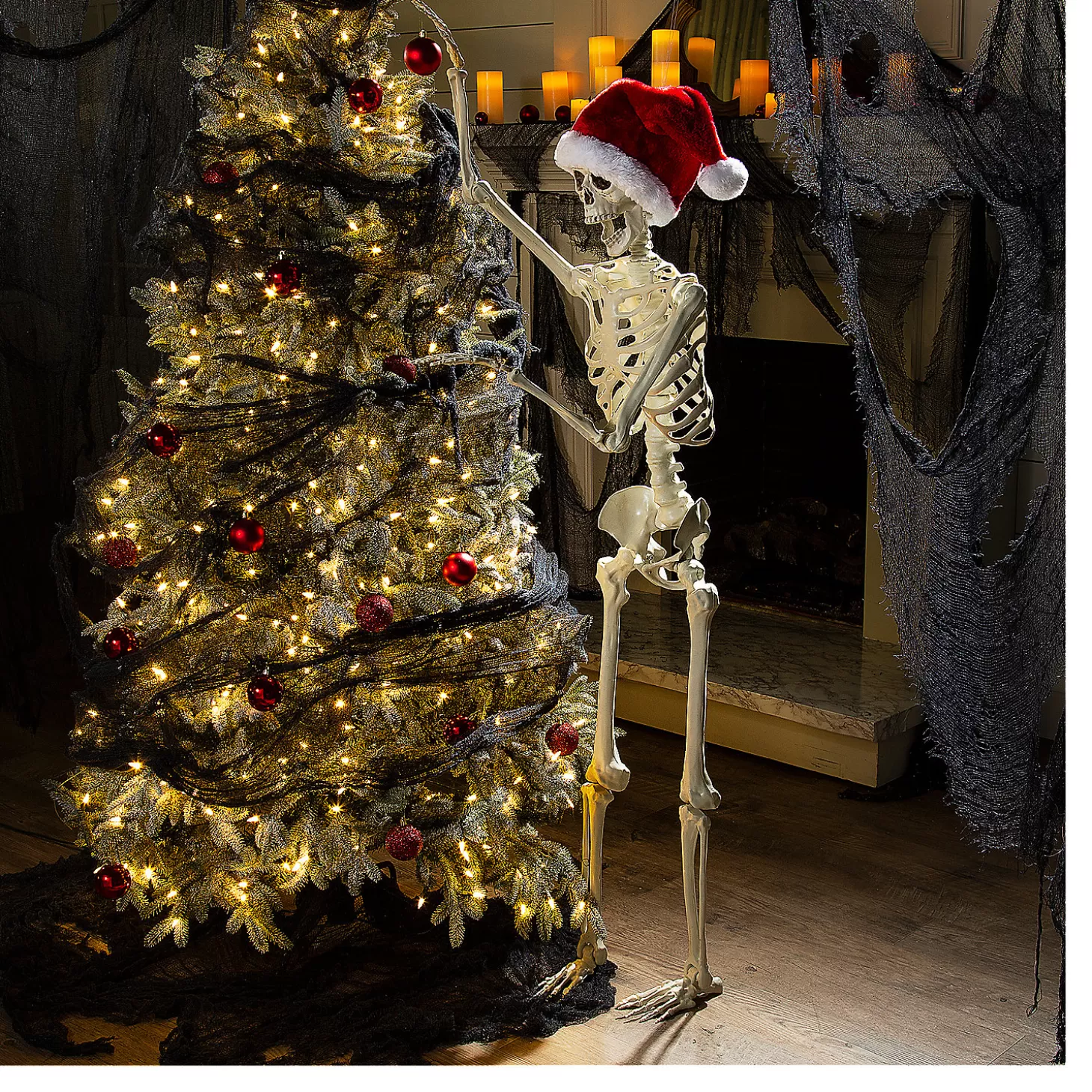 Flash Sale 5 Ft. Large Posable Santa Skeleton Halloween Decoration Skulls & Skeletons