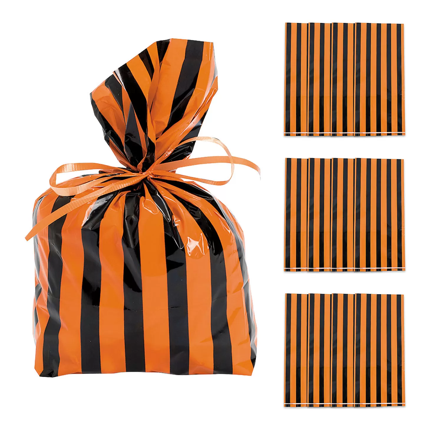 Best Sale 5" X 11" Black & Orange Striped Cellophane Treat Bags - 12 Pc. Halloween Bags