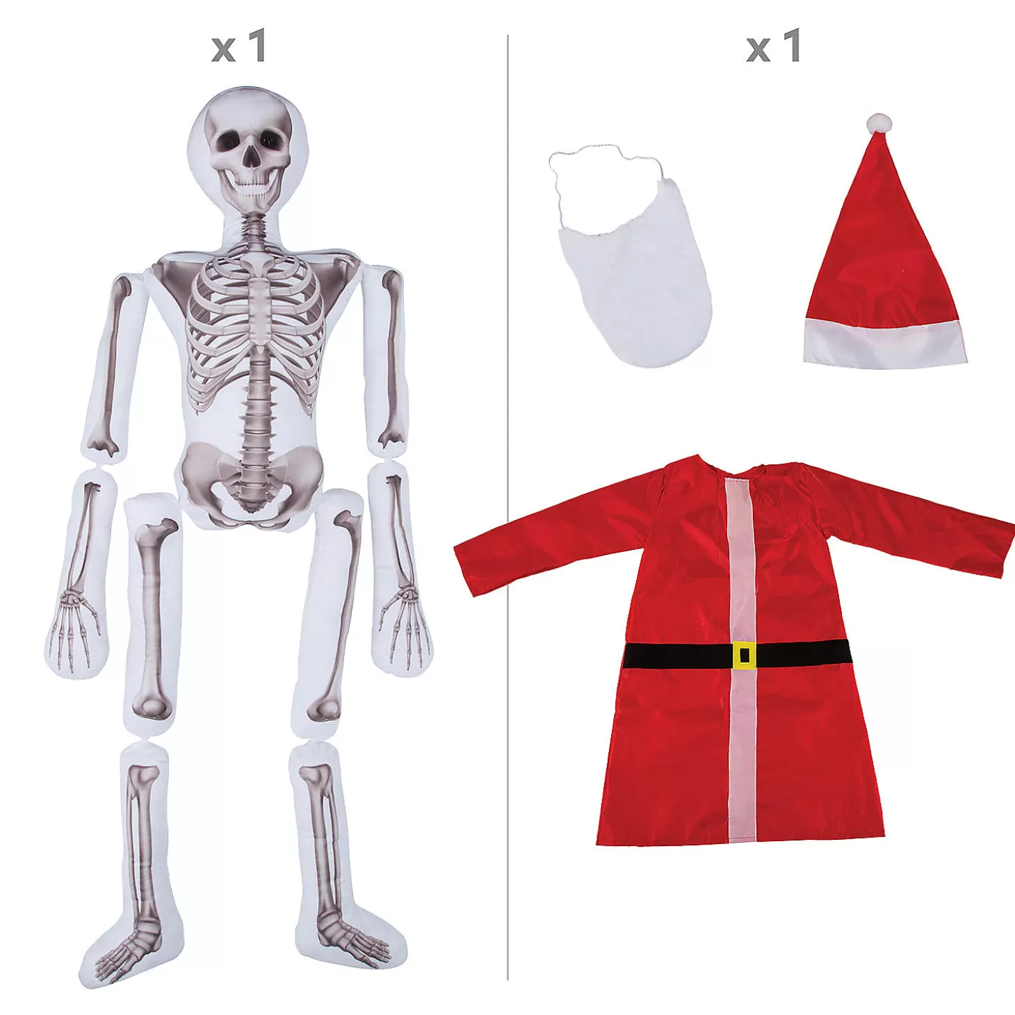 Clearance 5-Foot Skeleton Plush Santa Outfit Kit - 4 Pc. Skulls & Skeletons