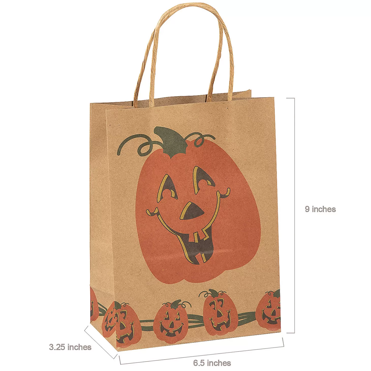 Fashion 6 1/2" X 3 1/4" X 9" Medium Brown Jack-O'-Lantern Paper Gift Bags - 12 Pc. Boo Bags