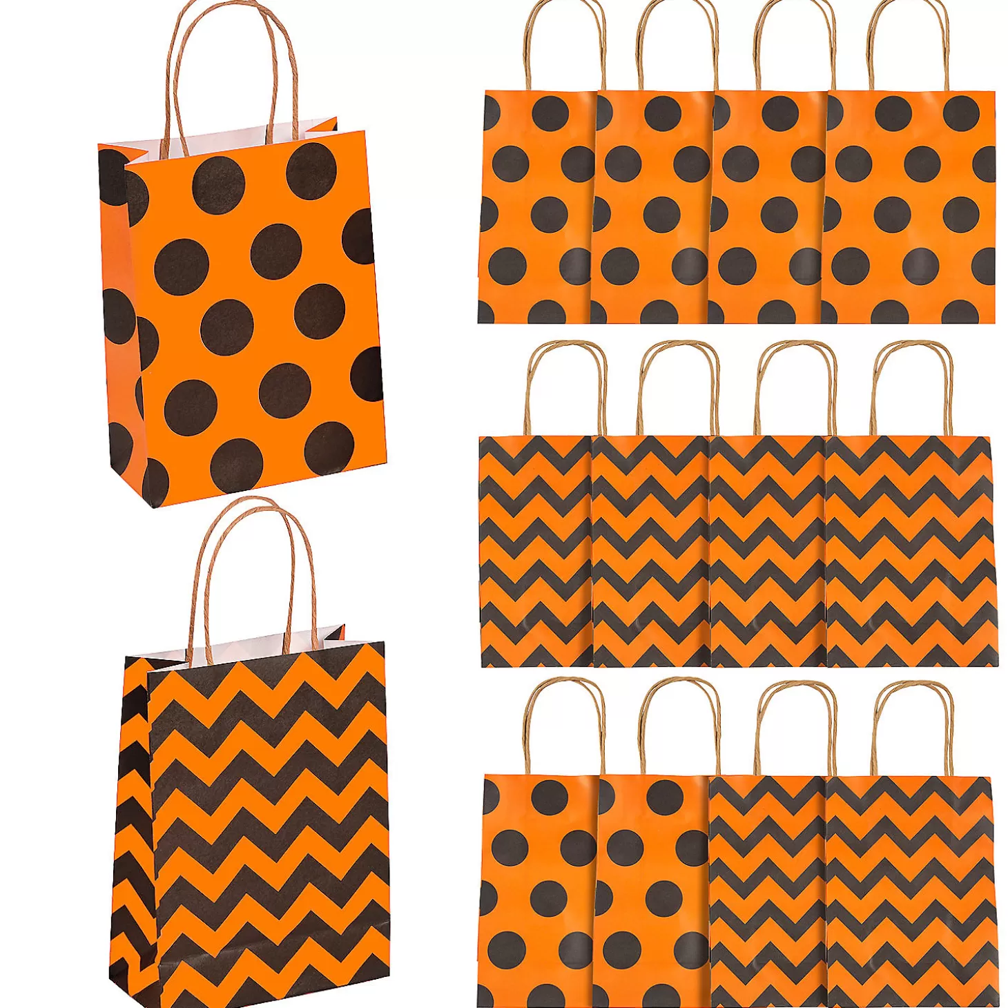 Online 6 1/2" X 4" Medium Halloween Pattern Kraft Paper Gift Bags - 12 Pc. Halloween Bags