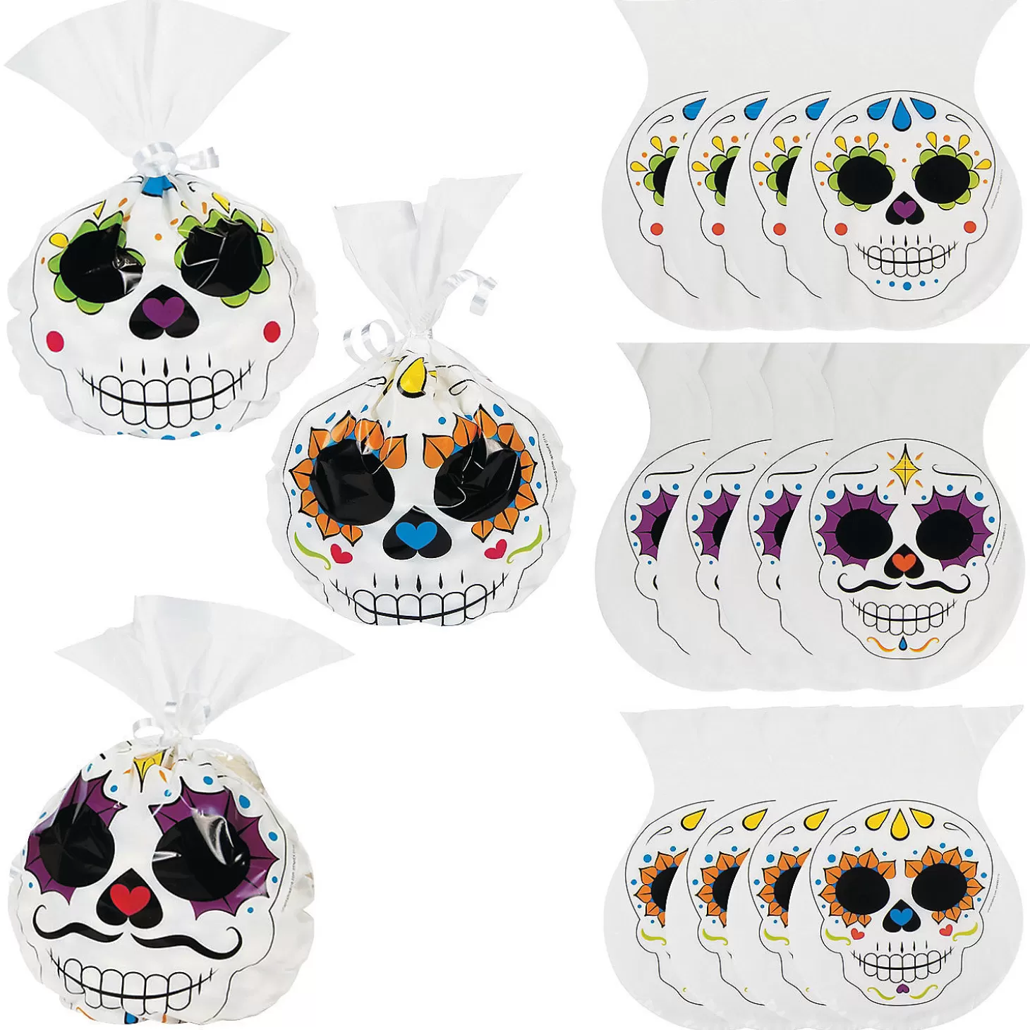 Cheap 6 3/4" X 9 1/4" Day Of The Dead Cellophane Bags - 12 Pc. Halloween Bags