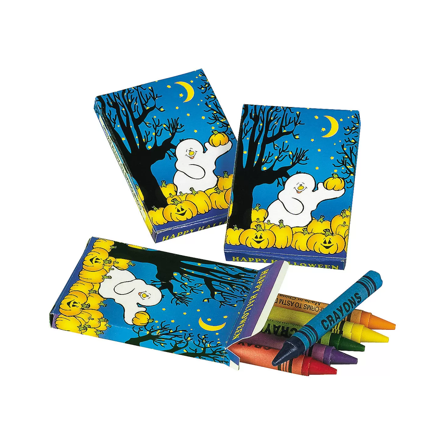 Cheap 6-Color Pumpkin Patch Halloween Crayons - 24 Boxes Boo Bags