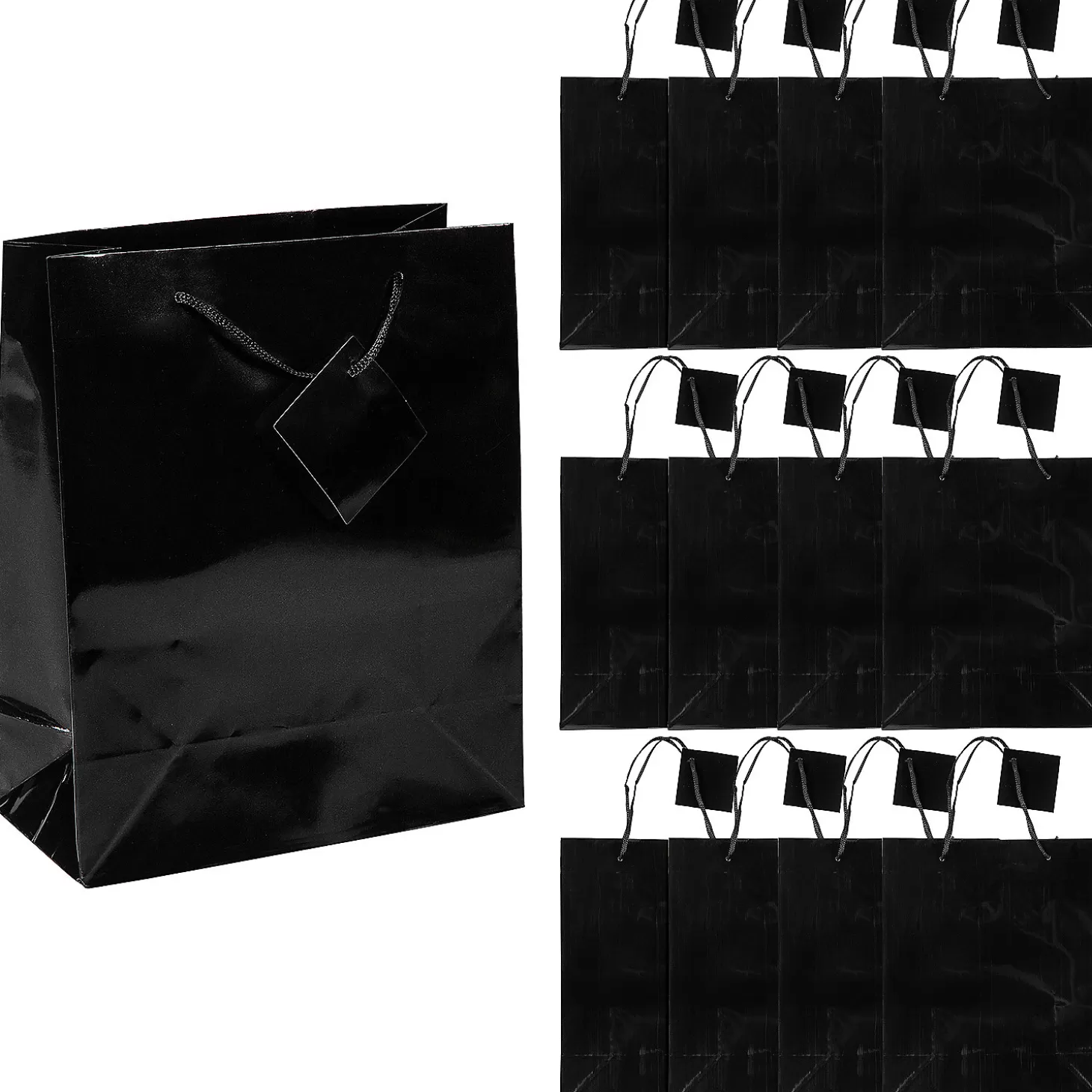 Fashion 7 1/2" X 9" Medium Black Paper Gift Bags - 12 Pc. Boo Bags