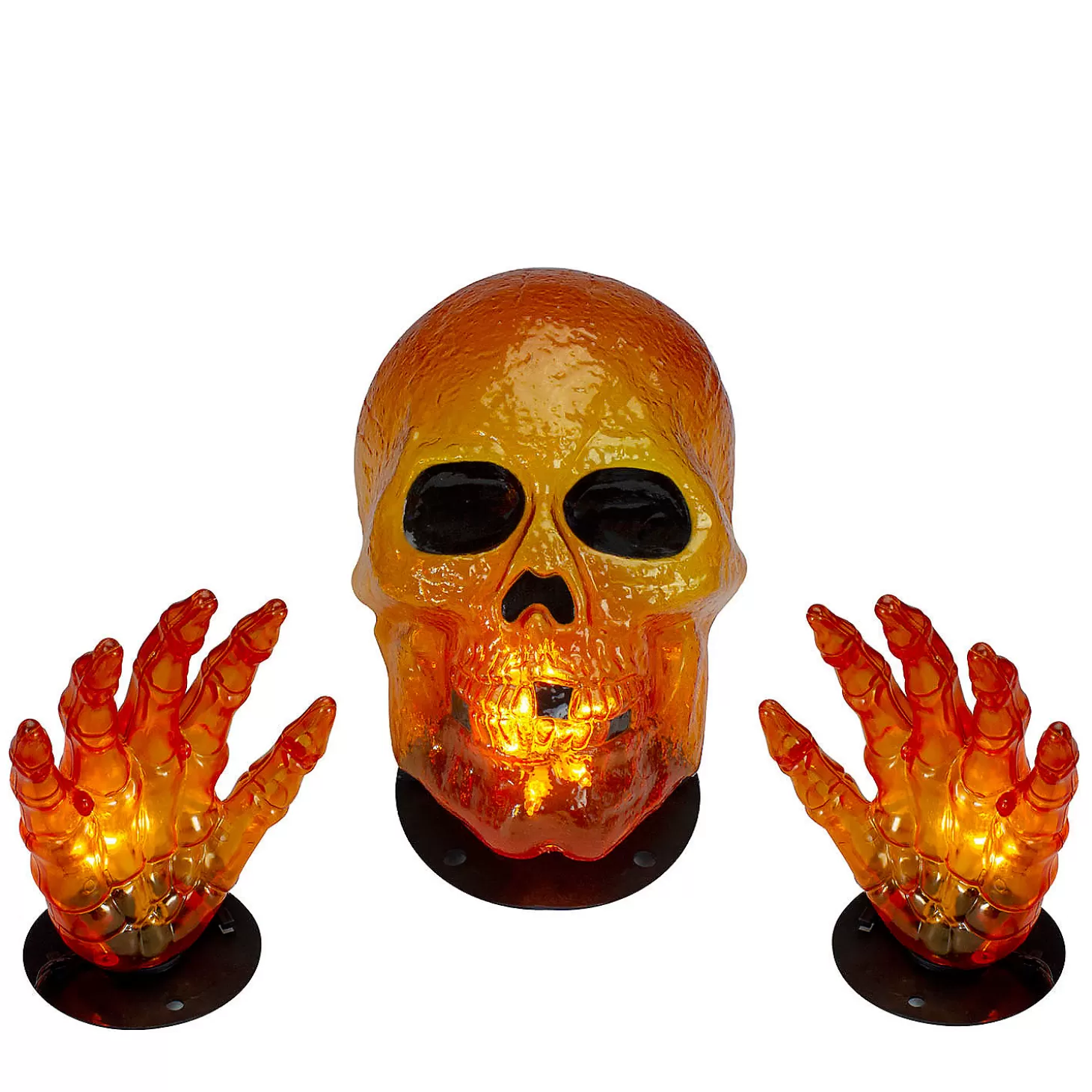 Store 8.5" Lighted Orange Skull And Hands Outdoor Halloween Decoration - 4Ft Black Wire Skulls & Skeletons