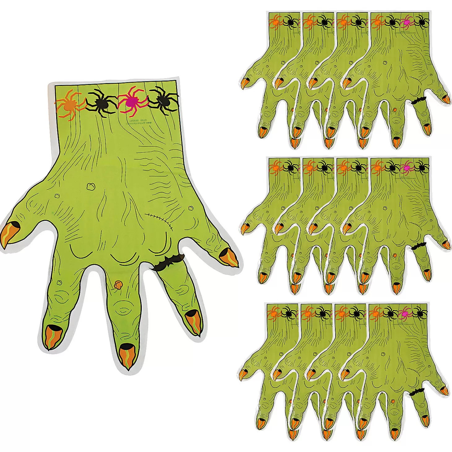 Fashion 9 1/2" X 11 1/2" Monster Hand-Shaped Plastic Treat Bags - 12 Pc. Halloween Bags