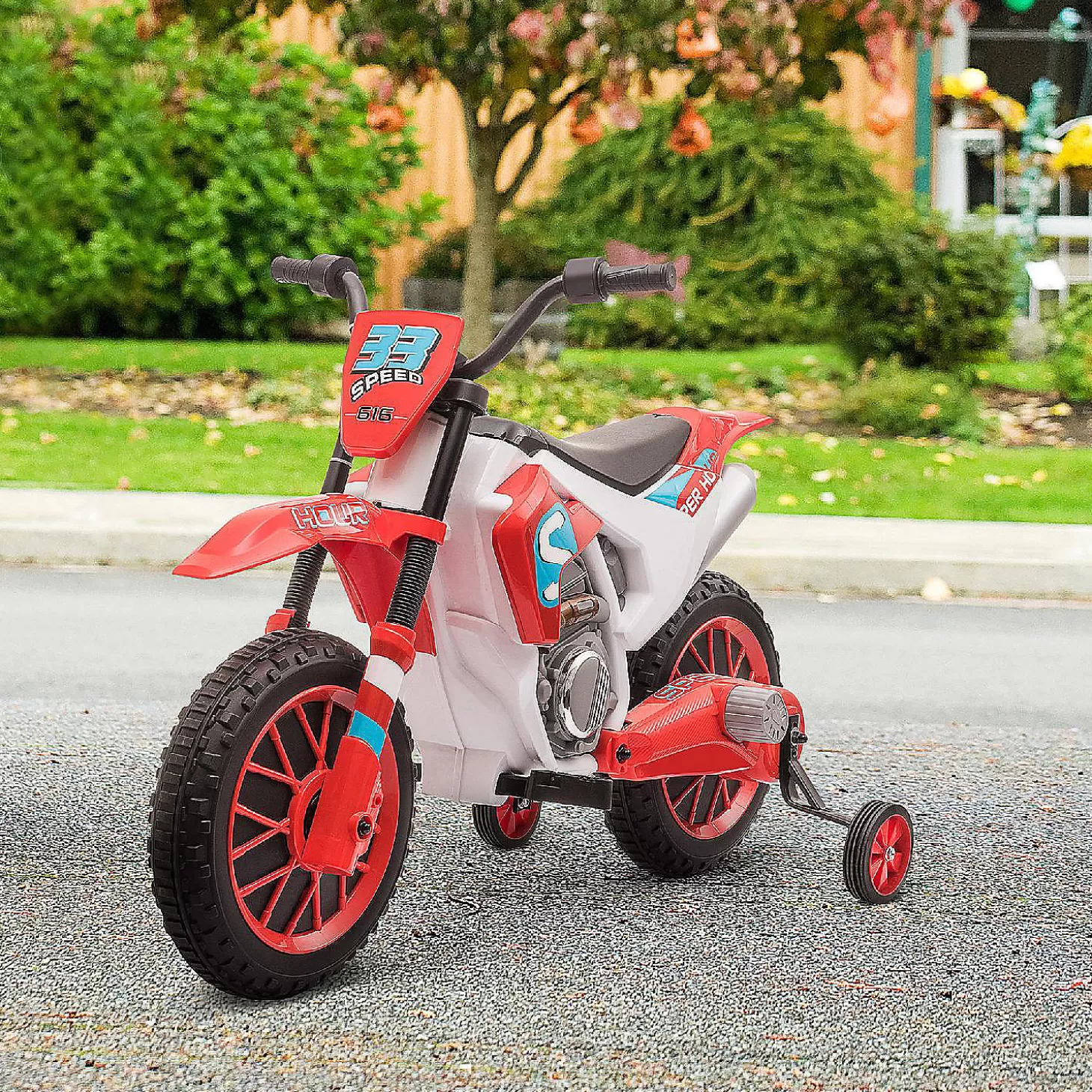 Fashion Aosom 12V Electric Motorcycle Dirt Bike Ride On W/ Training Wheels Red Riding Toys