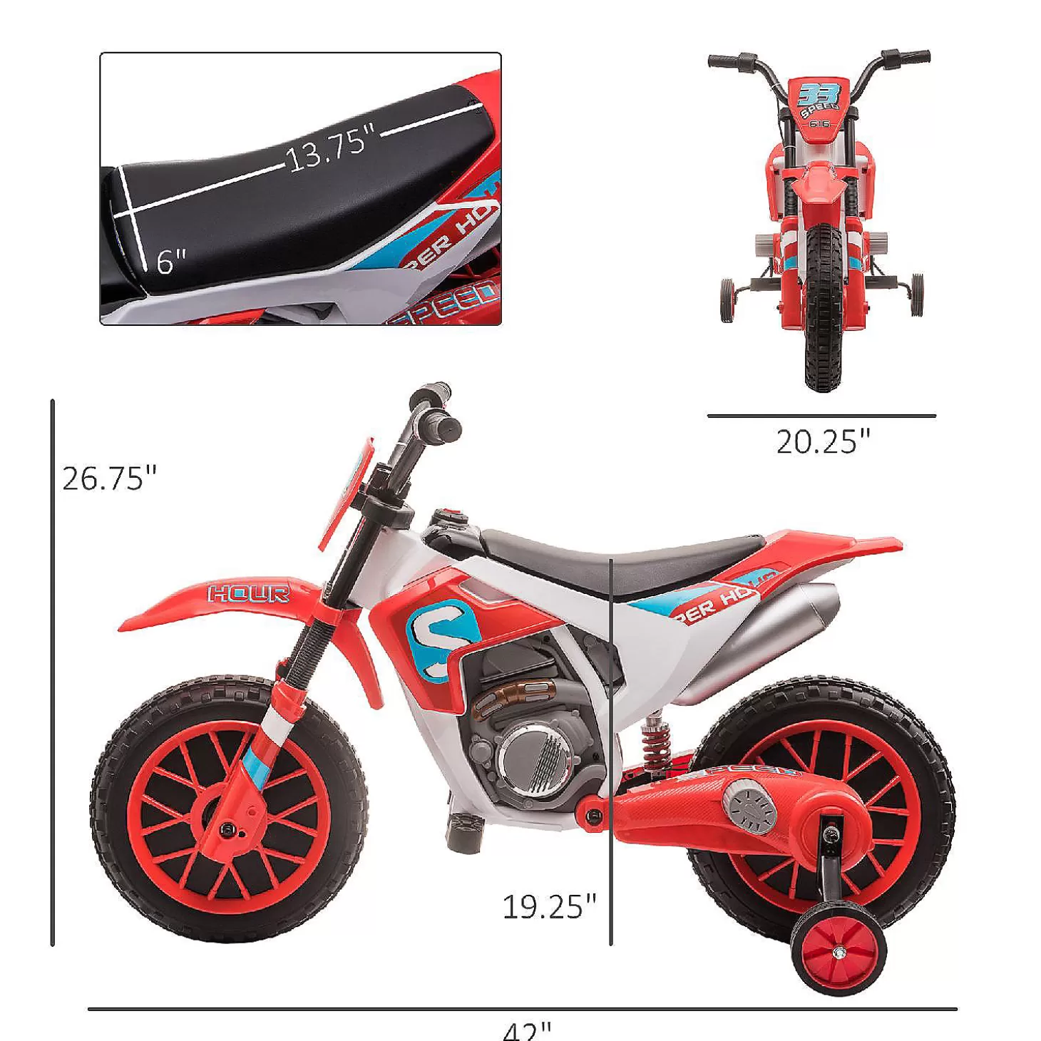 Fashion Aosom 12V Electric Motorcycle Dirt Bike Ride On W/ Training Wheels Red Riding Toys