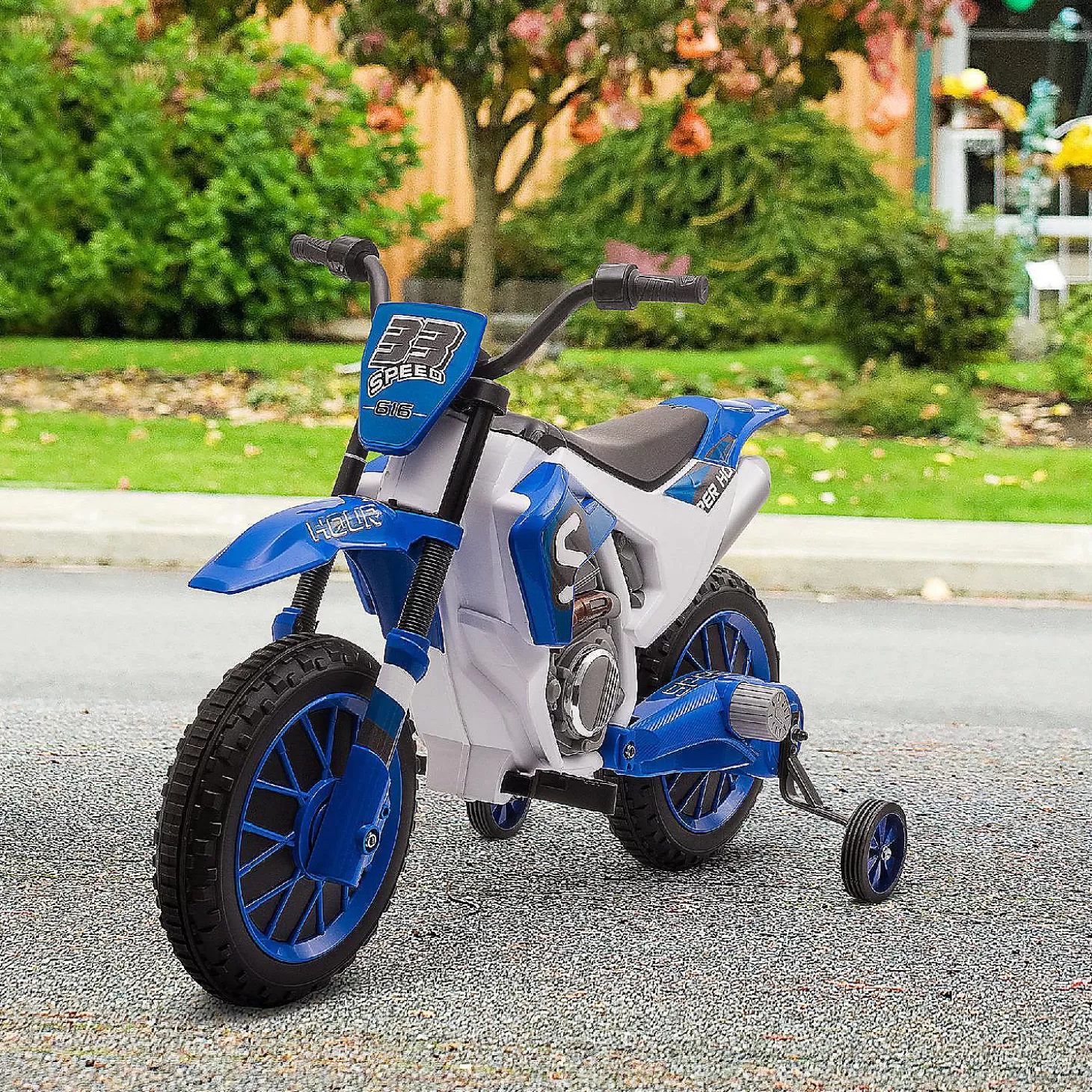 Clearance Aosom 12V Motorcycle Dirt Bike Electric Ride On W/ Training Wheels Blue Riding Toys