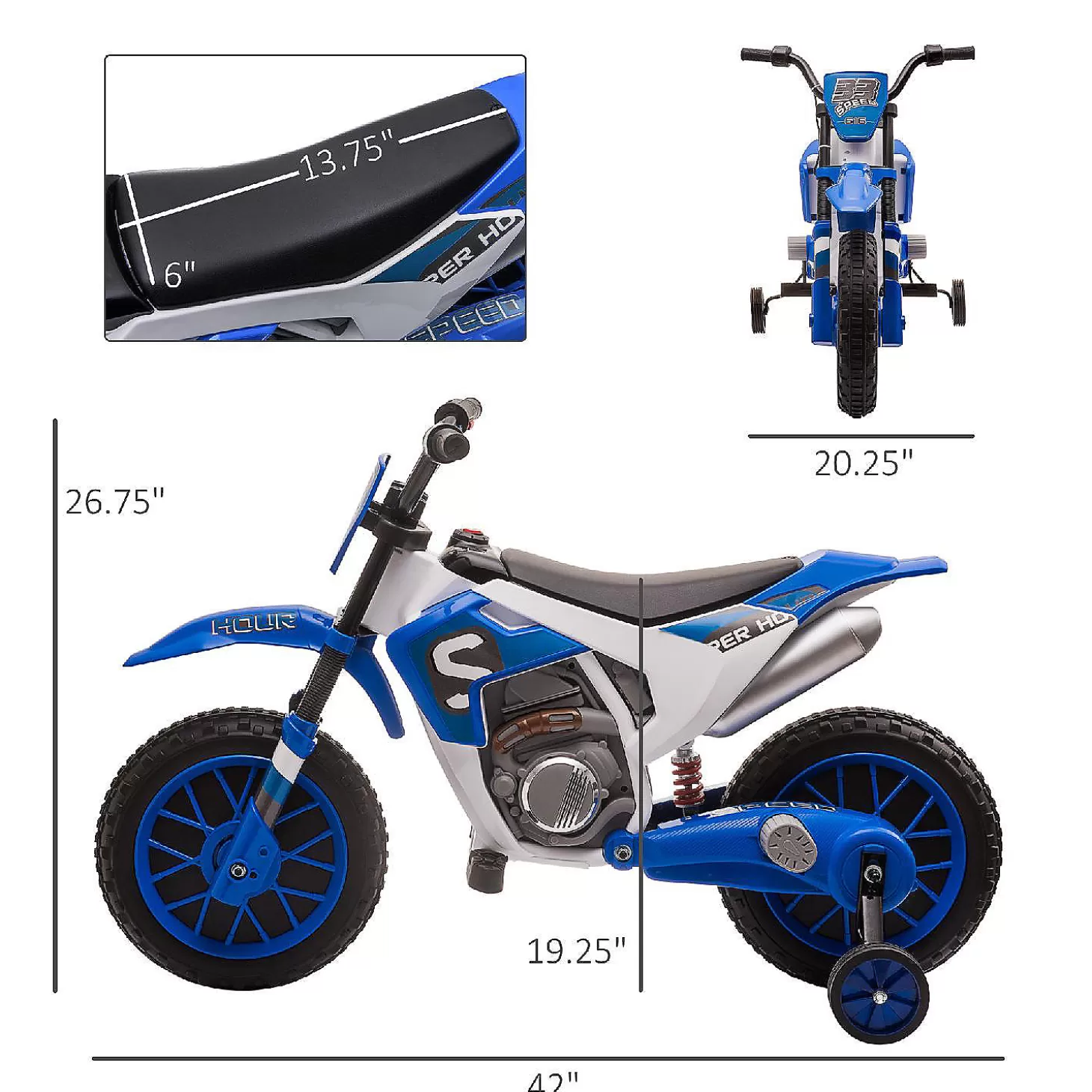 Clearance Aosom 12V Motorcycle Dirt Bike Electric Ride On W/ Training Wheels Blue Riding Toys