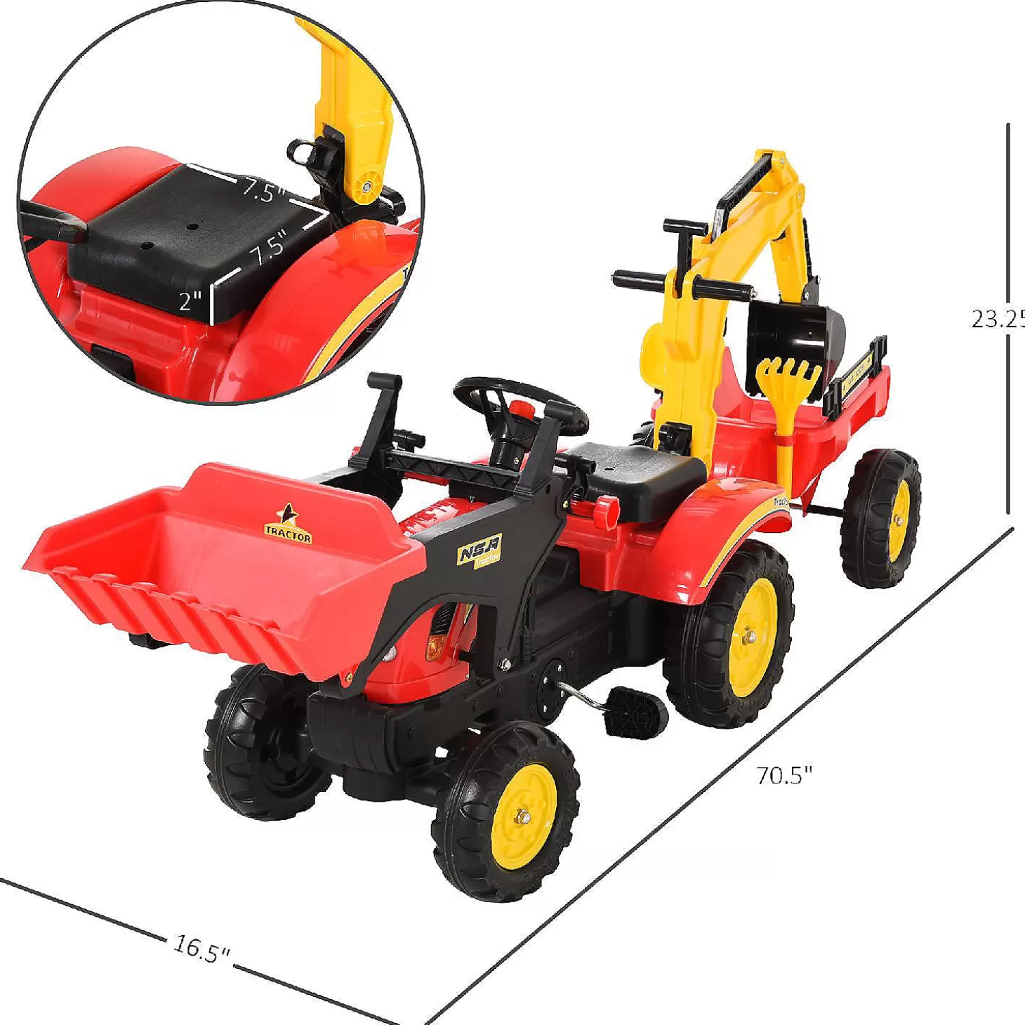 New Aosom 3 In 1 Kids Ride On Bulldozer Excavator W/Cargo Trailer Riding Toys