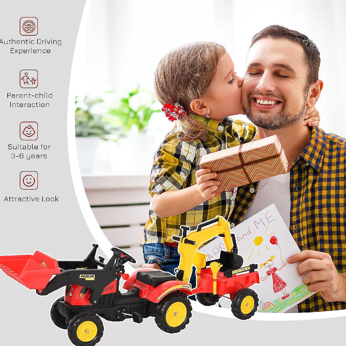 New Aosom 3 In 1 Kids Ride On Bulldozer Excavator W/Cargo Trailer Riding Toys