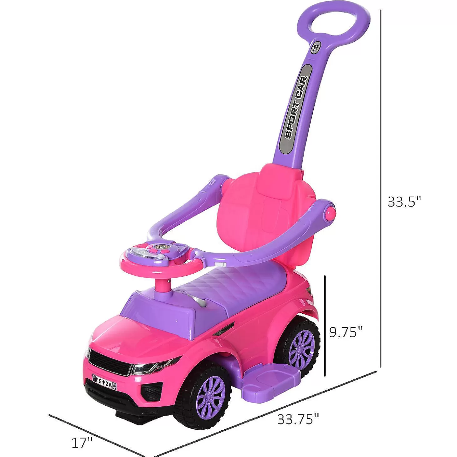 Clearance Aosom 3 In 1 Toddler Push Car W/Music Lights And Secure Bar 1-3Yr Pink Riding Toys