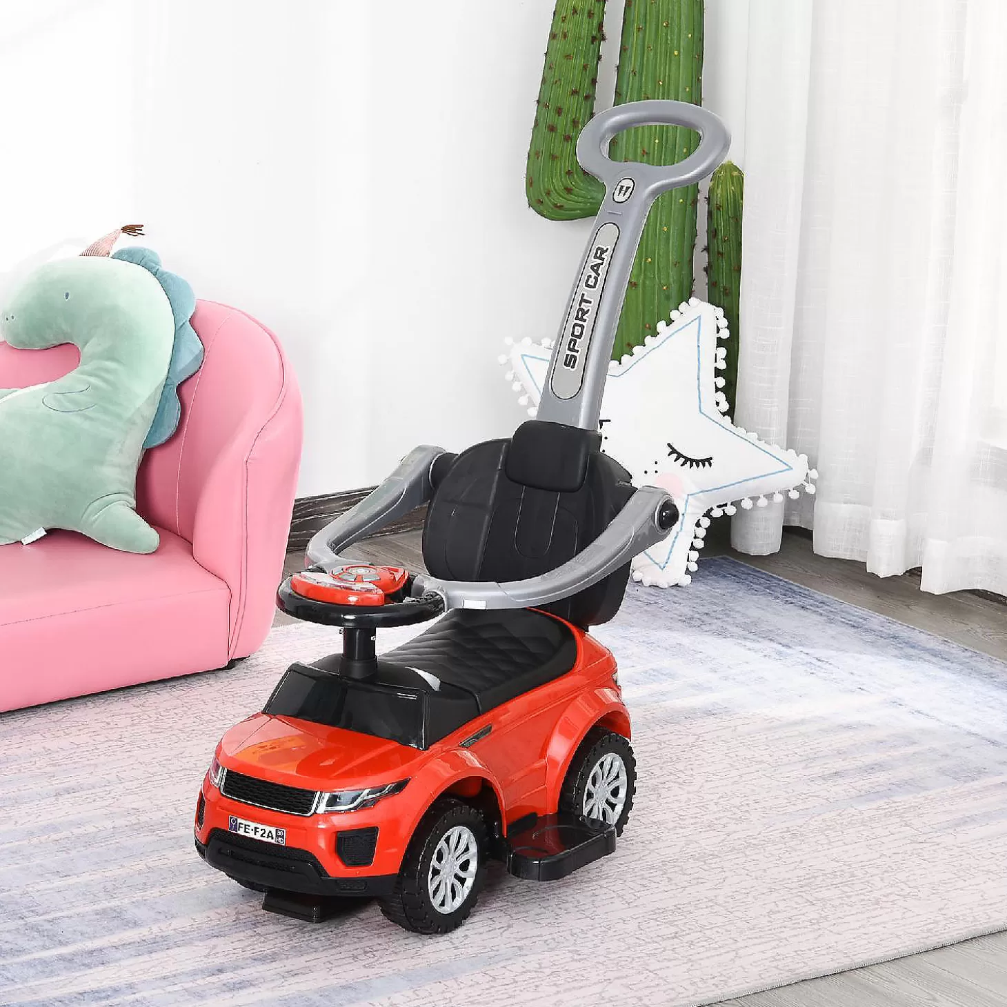 Shop Aosom 3 In 1 Toddler Push Car W/Music Lights And Secure Bar 1-3Yr Red Riding Toys