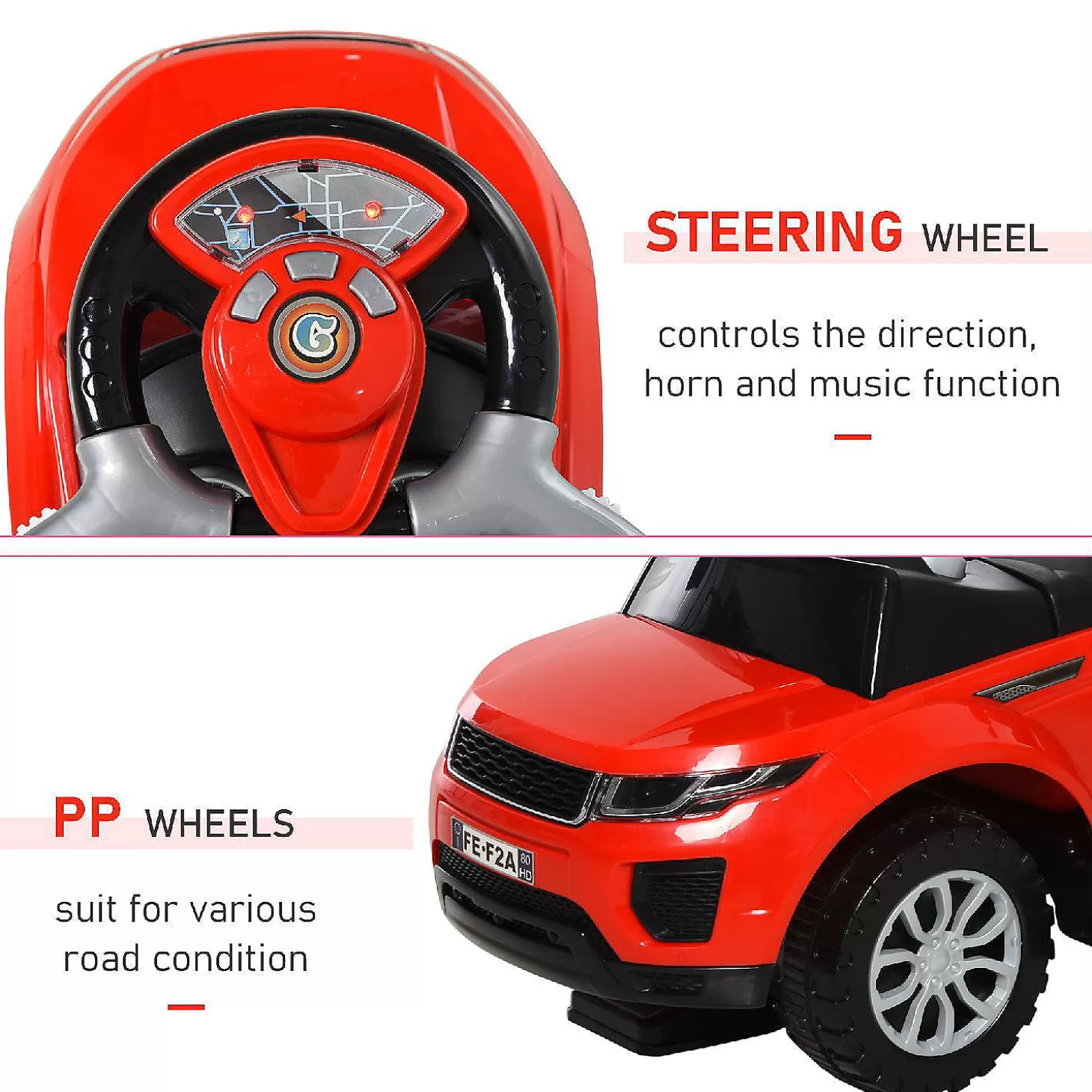 Shop Aosom 3 In 1 Toddler Push Car W/Music Lights And Secure Bar 1-3Yr Red Riding Toys