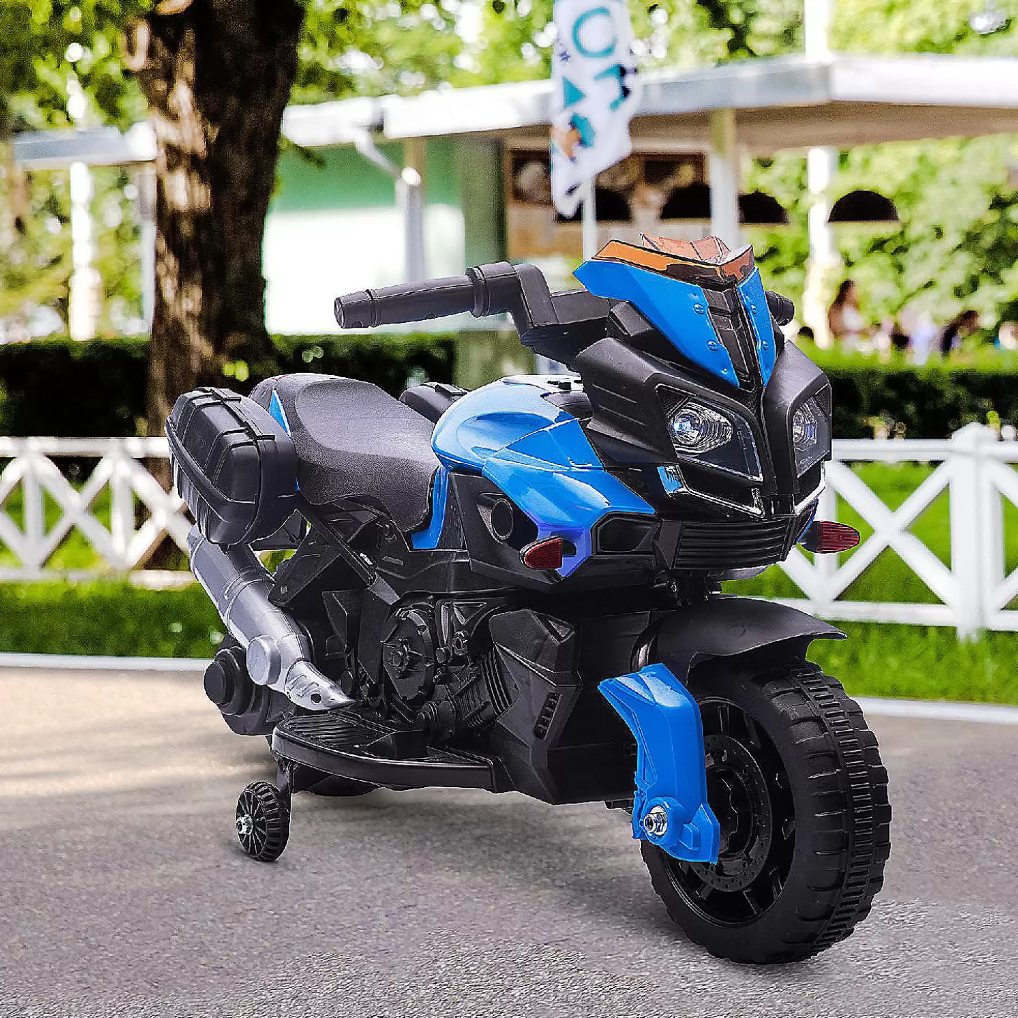 Sale Aosom 6V Kids Motorcycle Electric Ride On W/Training Wheels Blue Riding Toys