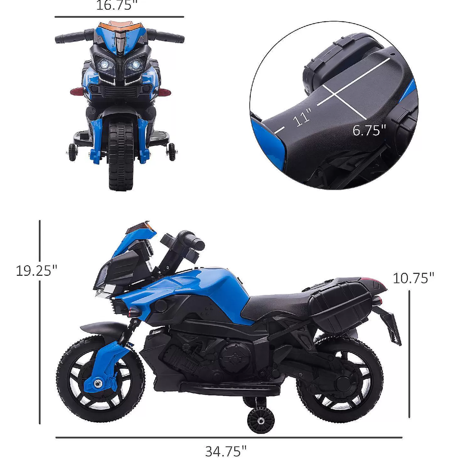 Sale Aosom 6V Kids Motorcycle Electric Ride On W/Training Wheels Blue Riding Toys