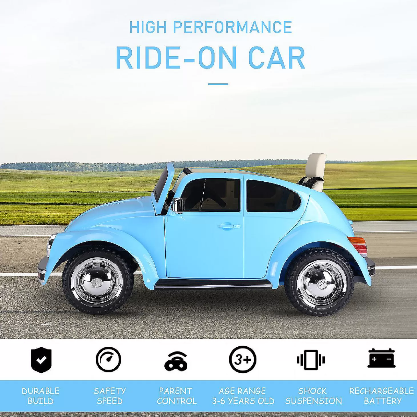 Fashion Aosom Licensed Volkswagen Beetle 6V Ride On W/Remote Control Mp3 Connection 3-6Yr Blue Riding Toys
