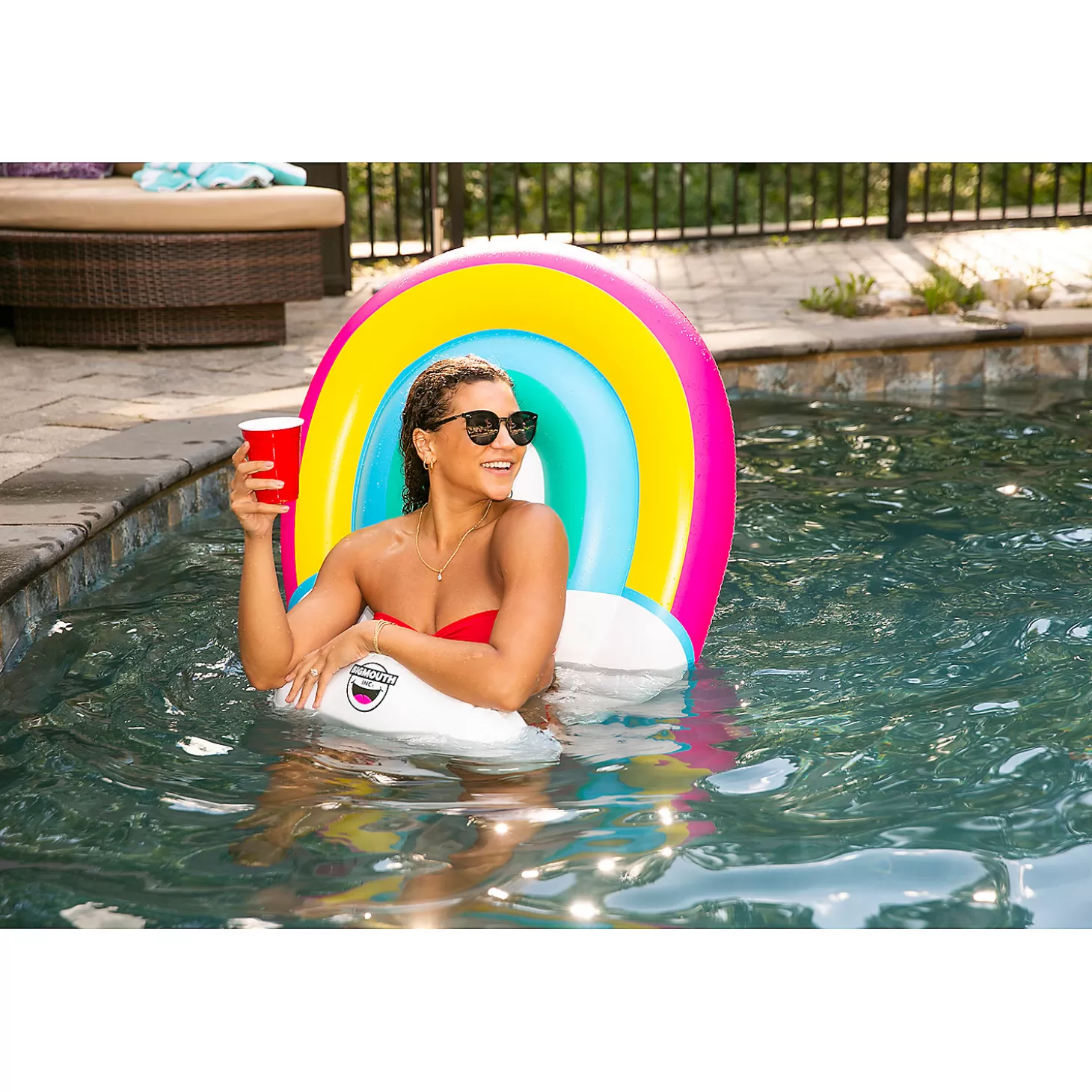 Cheap Bigmouth Rainbow Saddle Seat Pool Float Water Toys