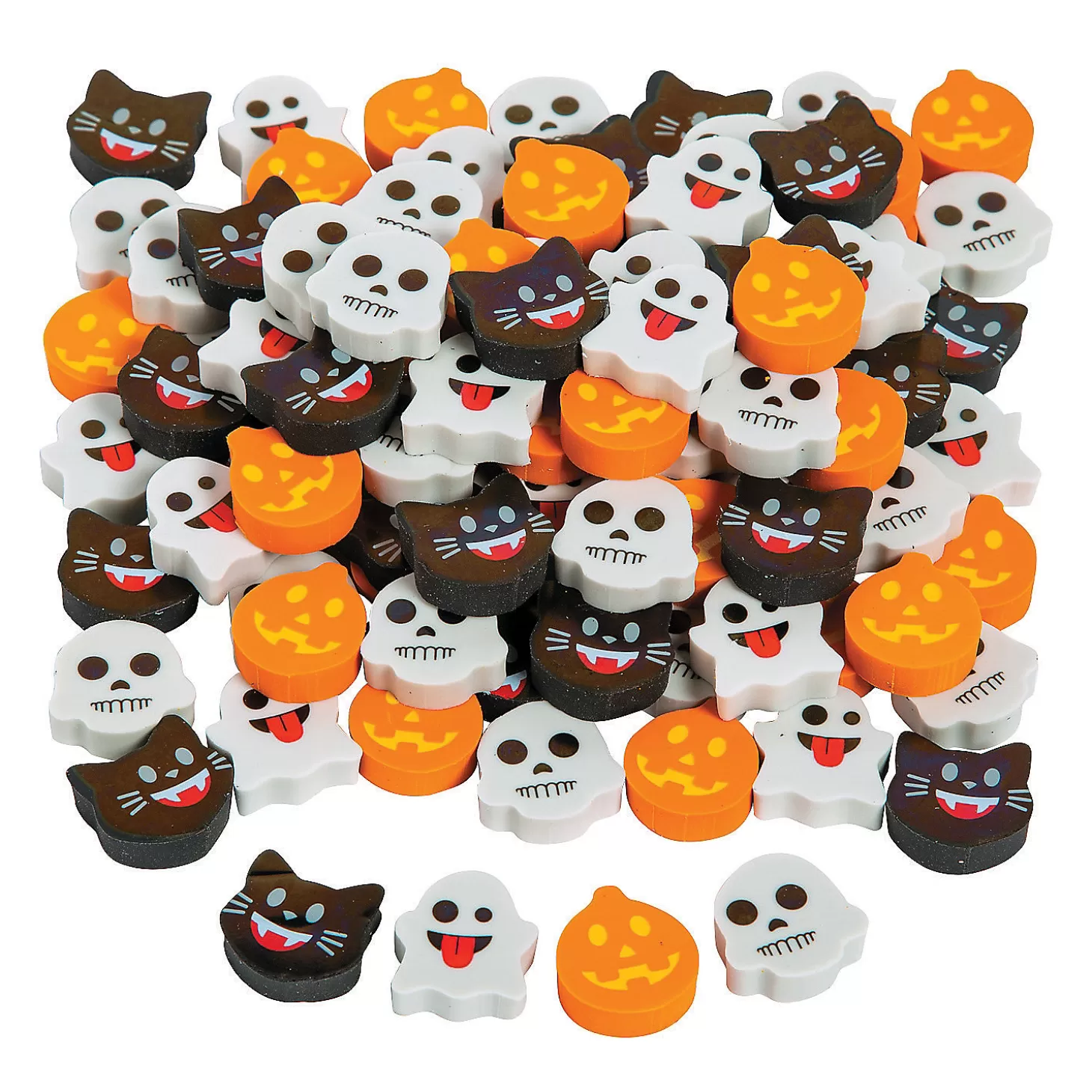 Shop Bulk 144 Pc. Mini Halloween Emoji Eraser Assortment Bulk Halloween Supplies