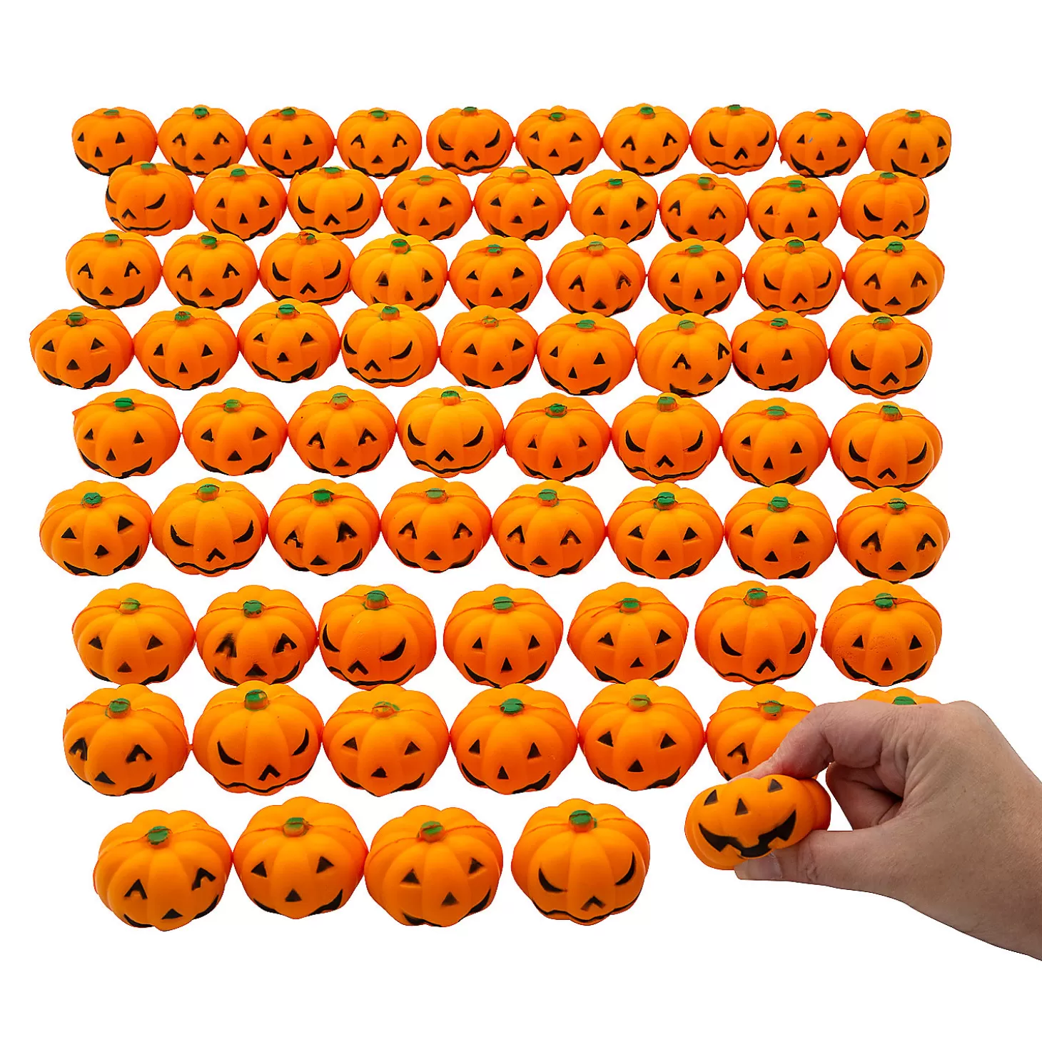 Cheap Bulk 144 Pc. Mini Squeeze Jack-O'-Lantern Stress Toys Boo Bags