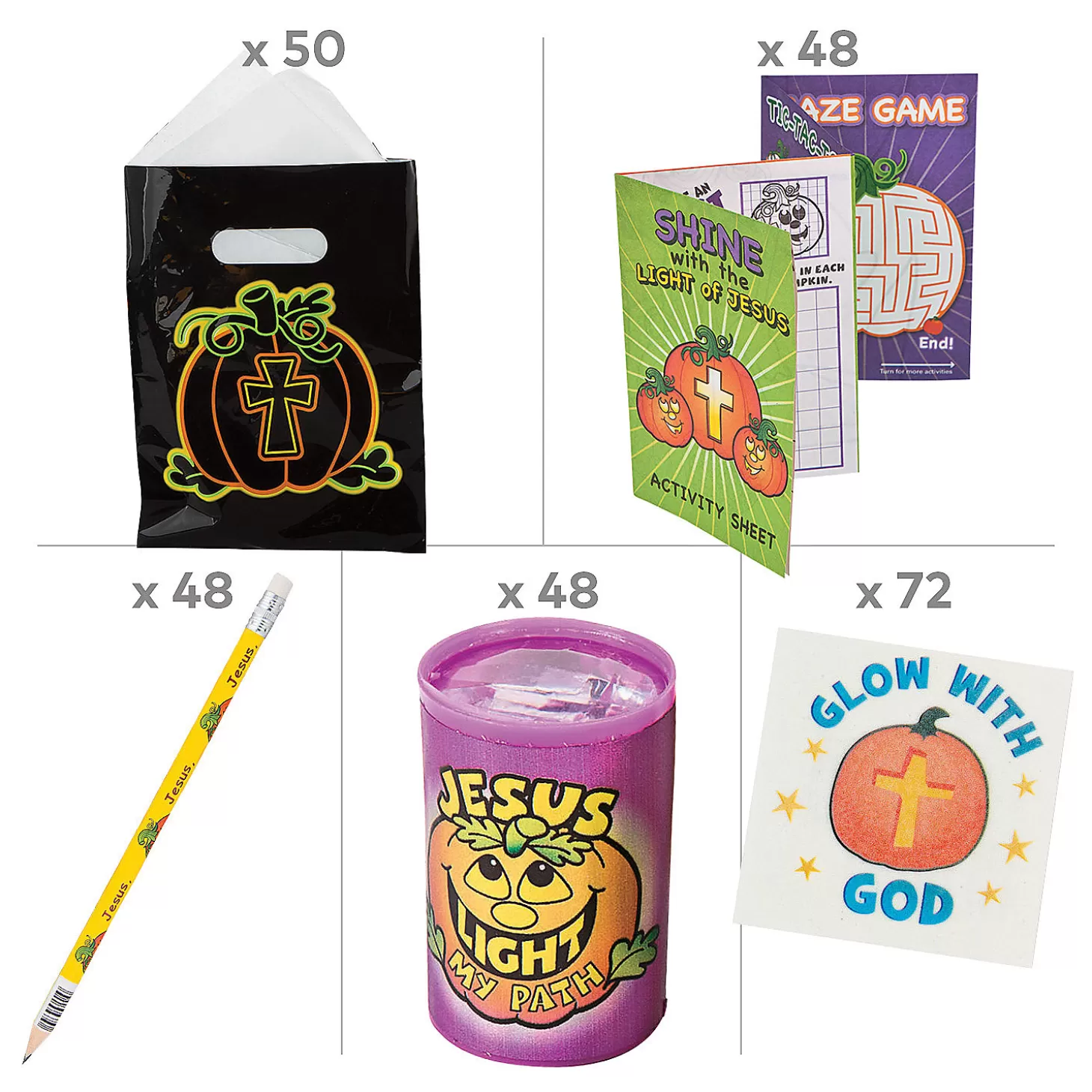 Discount Bulk 338 Pc. Christian Pumpkin Boo Bag Kit For 48 Halloween Bags