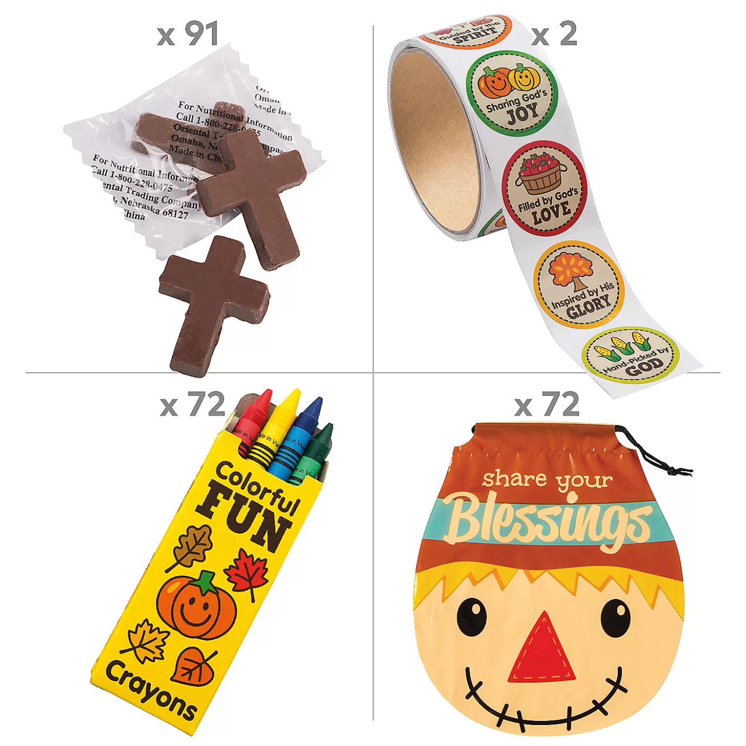 Discount Bulk 435 Pc. Religious Fall Scarecrow Goody Bag Kit For 72 Bulk Halloween Supplies
