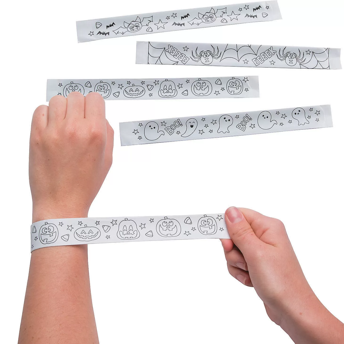 Discount Bulk 48 Pc. Color Your Own Halloween Slap Bracelets Halloween Apparel & Accessories